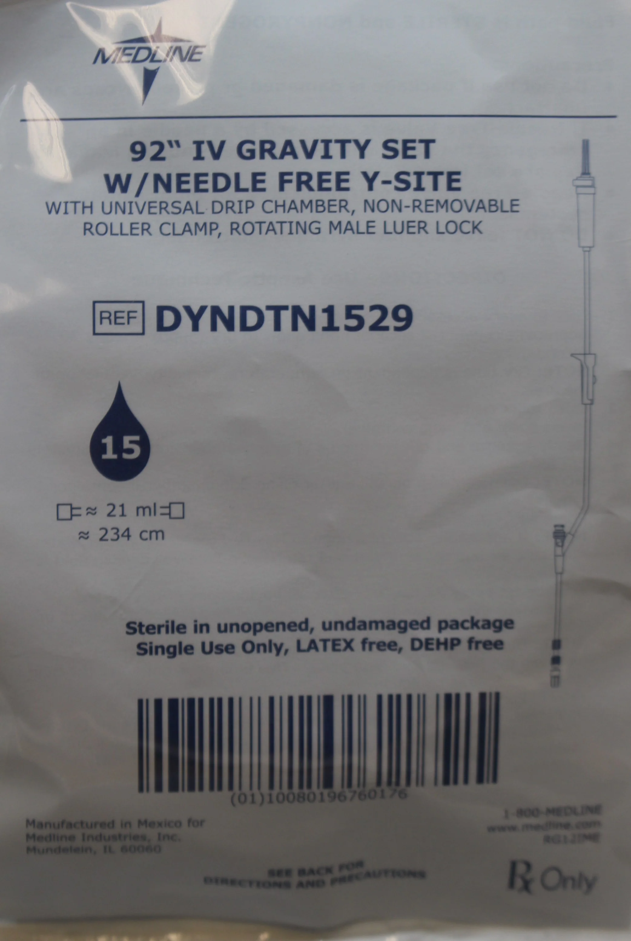 Medline 92" IV Gravity Set with Needle Free Y-Site - DYNDTN1529 - New - Image 2