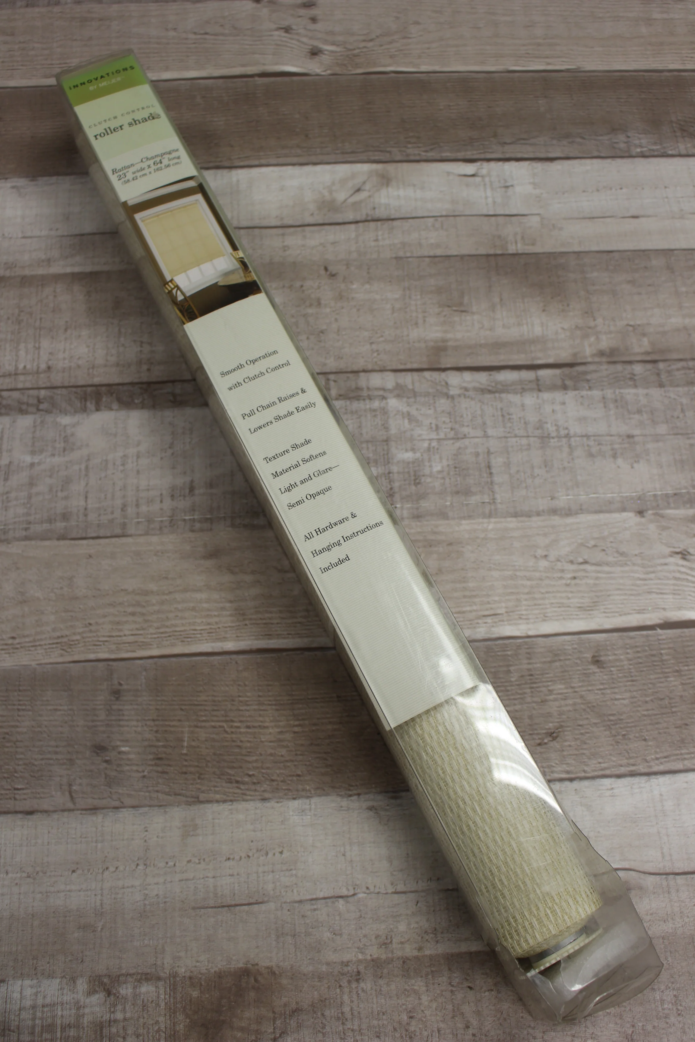 Meijer Innovations Clutch Control Roller Shade - 23" Wide x 64" Long - Color: Rattan-Champagne -New