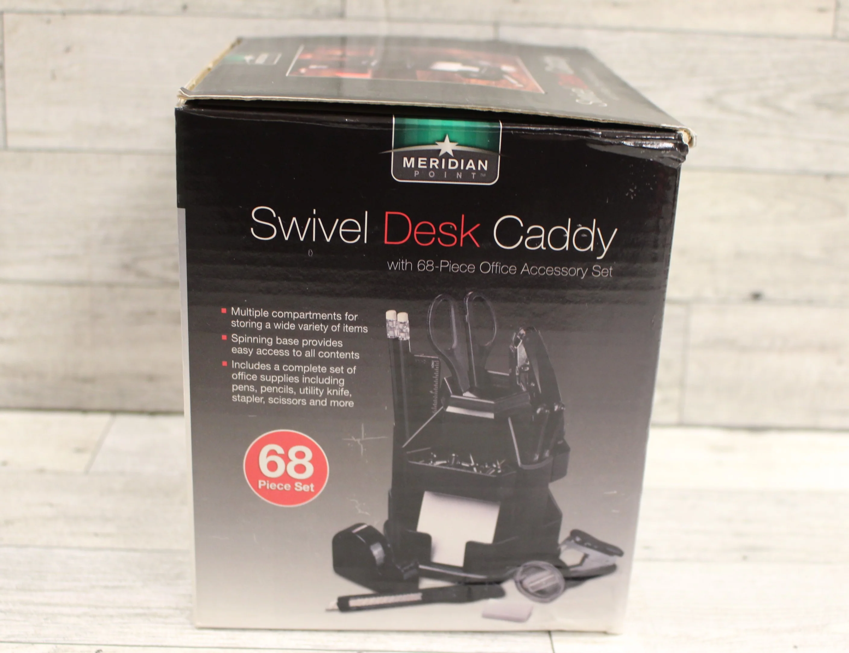 Meridian Swivel Desk Caddy with Office Accessories - Black - New - Image 3