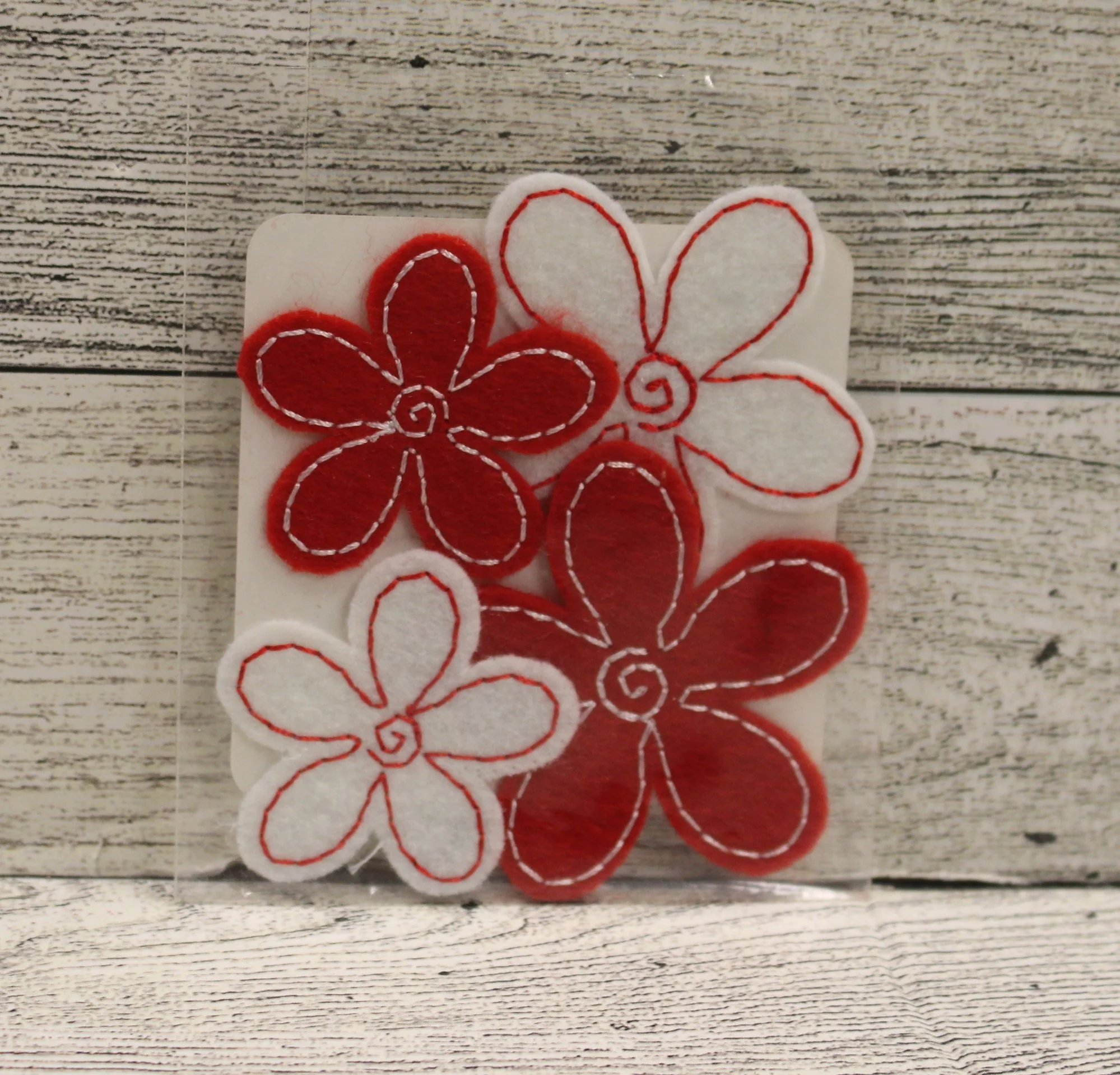 Michaels Felt Flowers - Set of 4 - Red/White - New