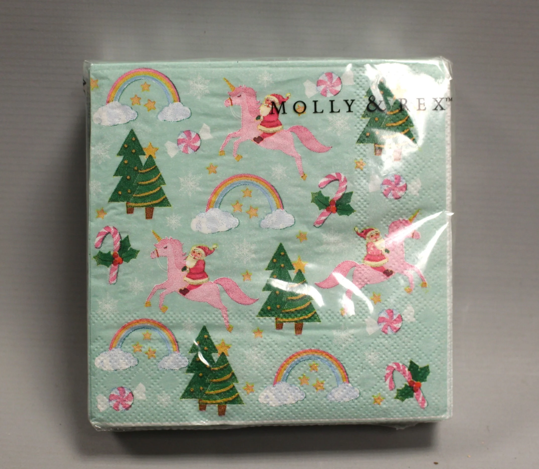 Molly & Rex Santa Unicorn Beverage Napkins - 40 Count - 10" x 10" - New