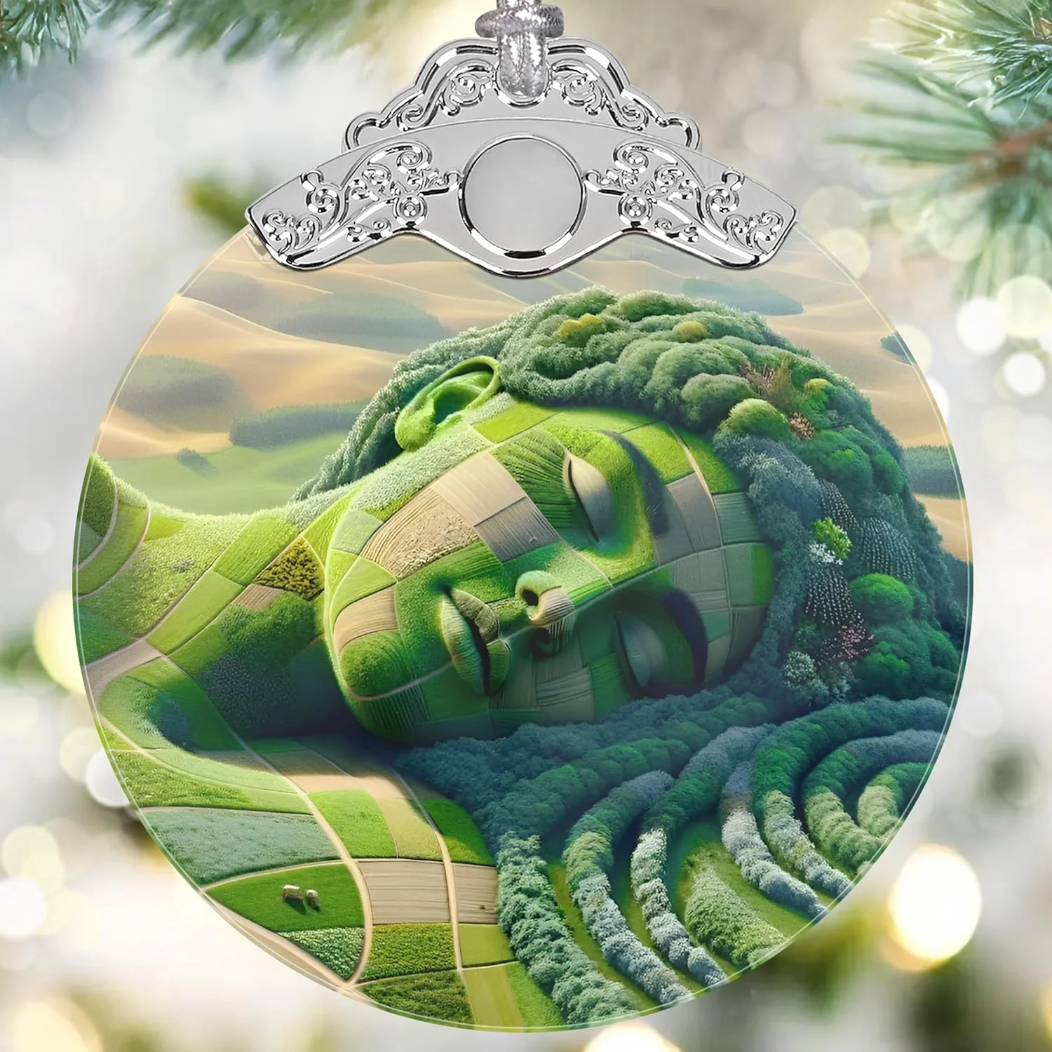 Mother Earth Stained Glass Christmas Tree Ornament Decoration - New