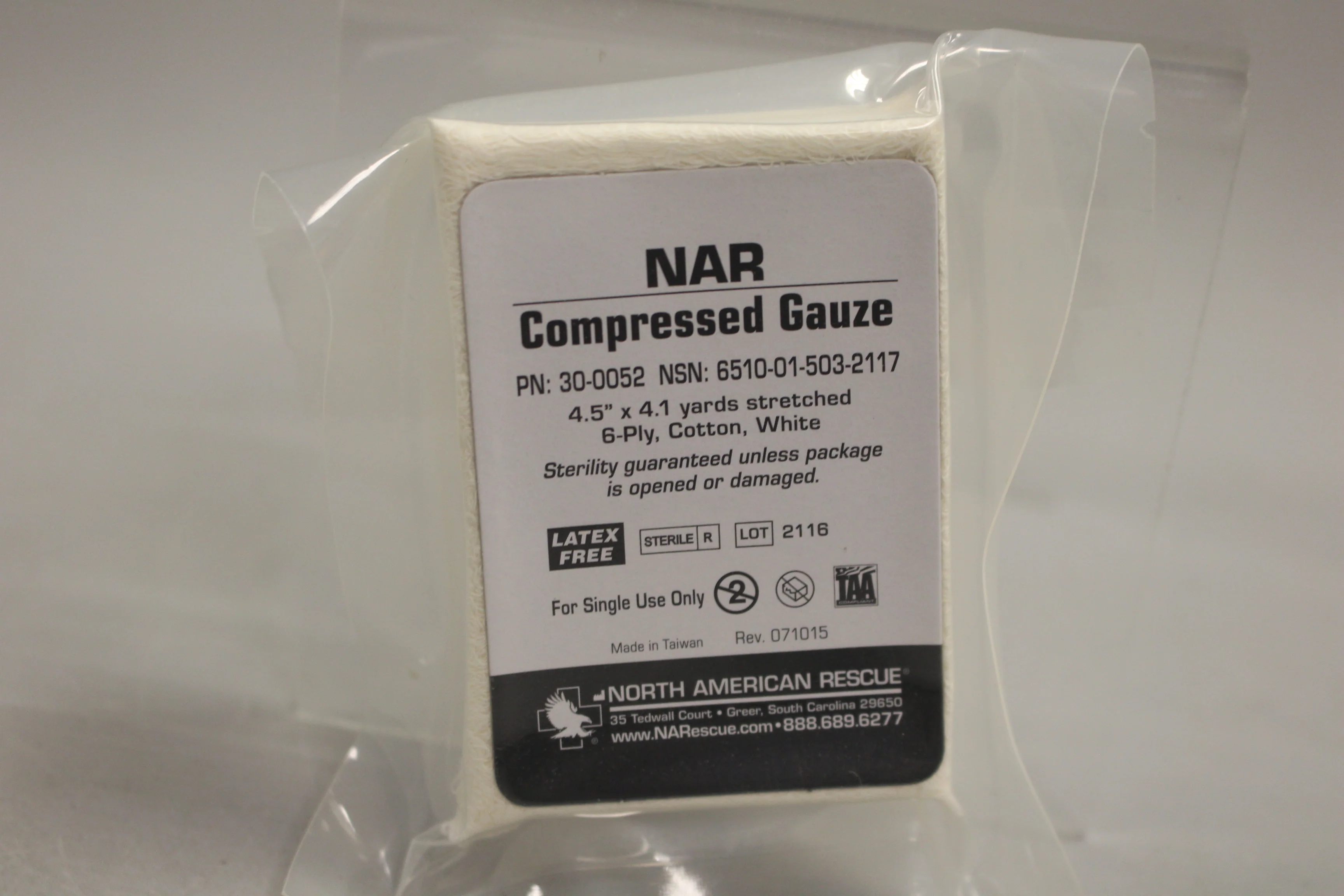 NAR North American Rescue Compressed Gauze - 4.5" x 4.1 Yards - 6-Ply - New