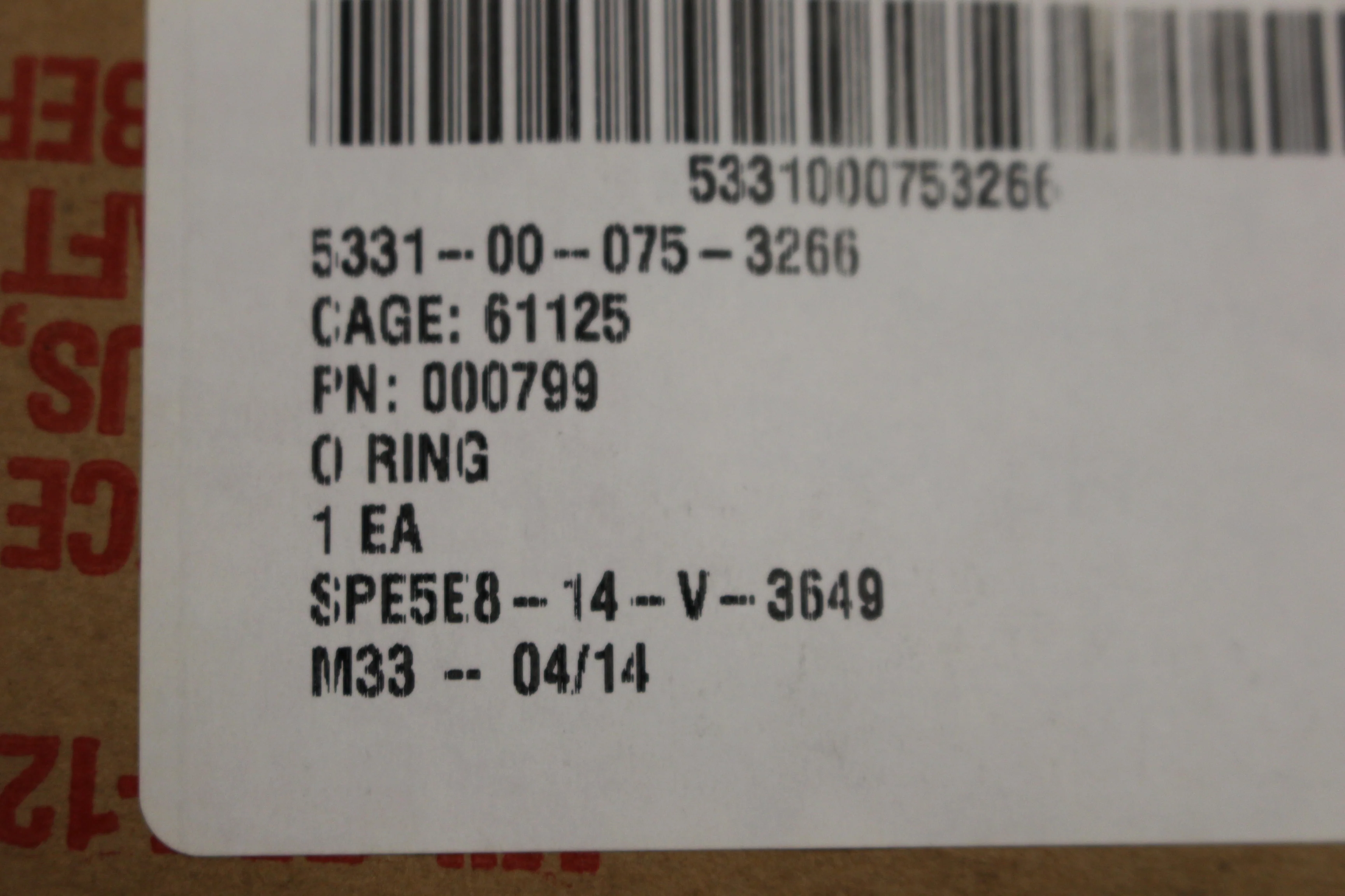 O Ring, 5331-00-075-3266. P/N 000799, New! - Image 4