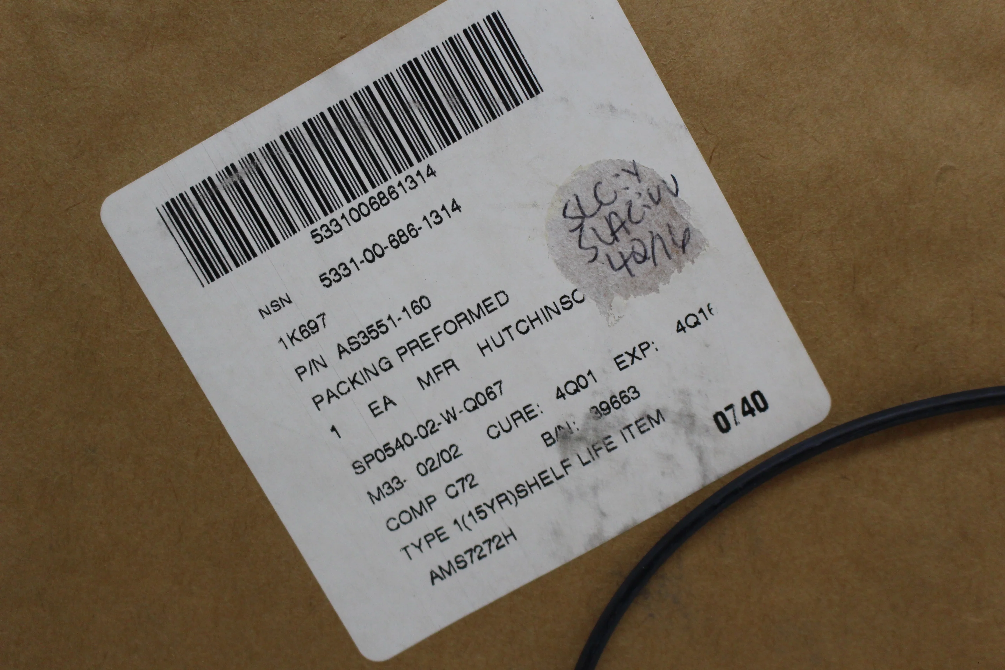 O-Ring, 5331-00-686-1314, P/N AS3551-160, New - Image 2
