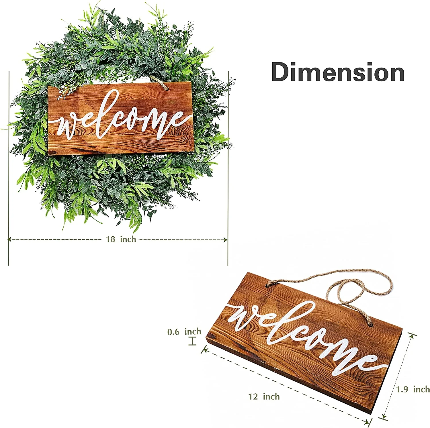 OHMZPERE 18 Inch Artificial Wreath with Wooden Welcome Sign - New - Image 3