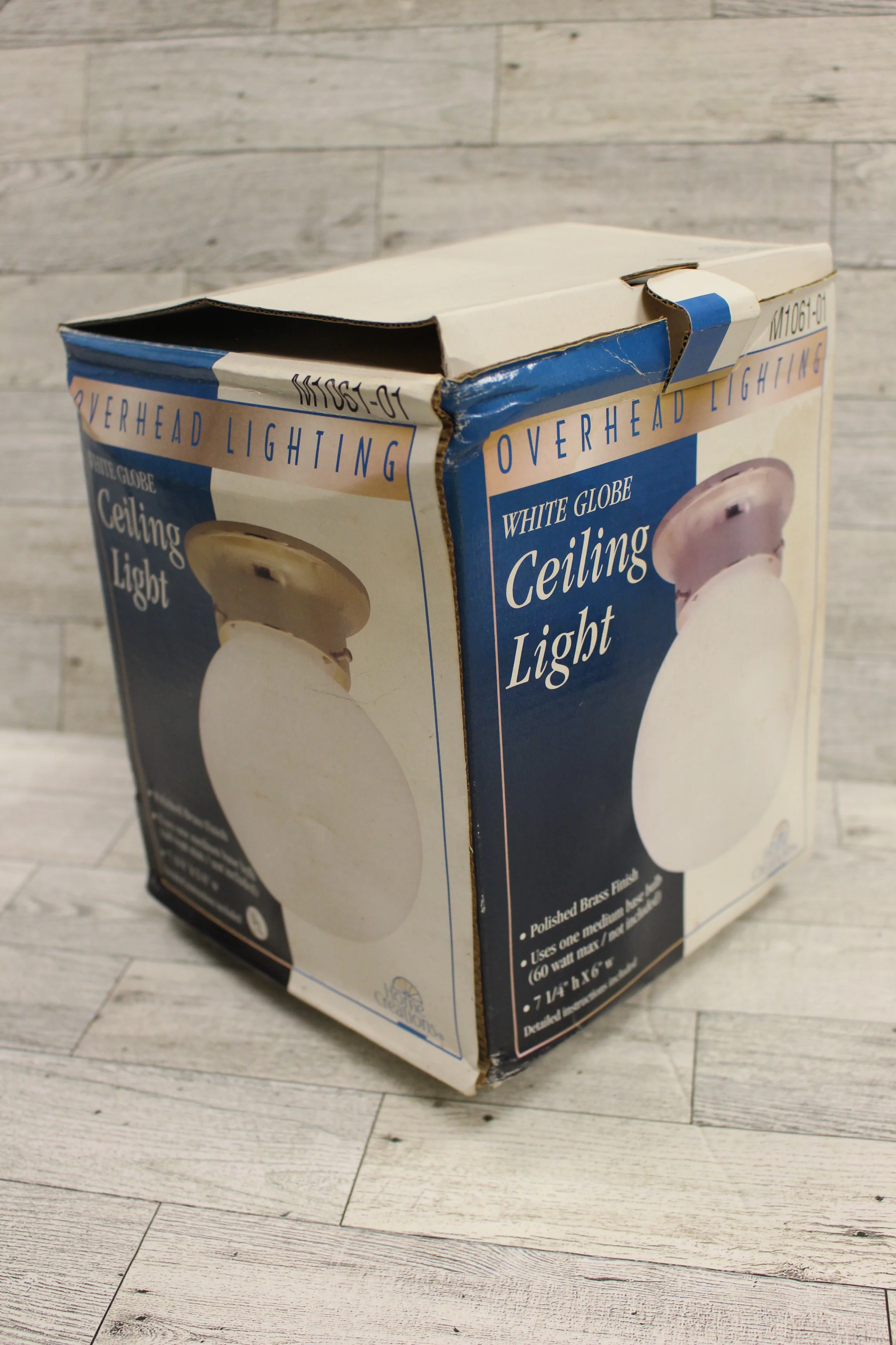 Overhead Lighting White Globe Ceiling Light - M1061-01 - Brass Finish - New - Image 2