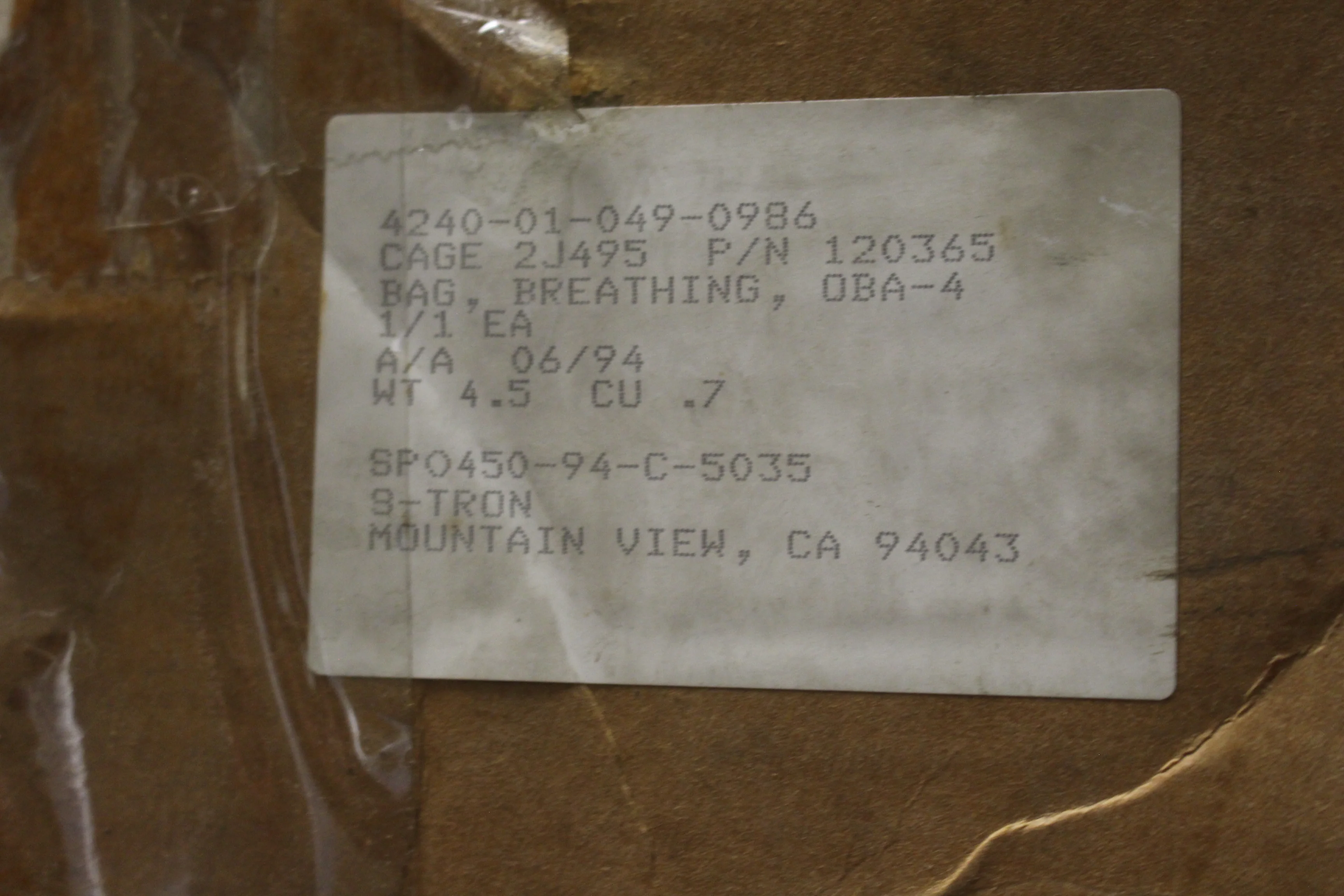 Oxygen Breathing Bag - OBA-4 - PN 120365 - 4240-01-049-0986 - New Sealed - Image 2