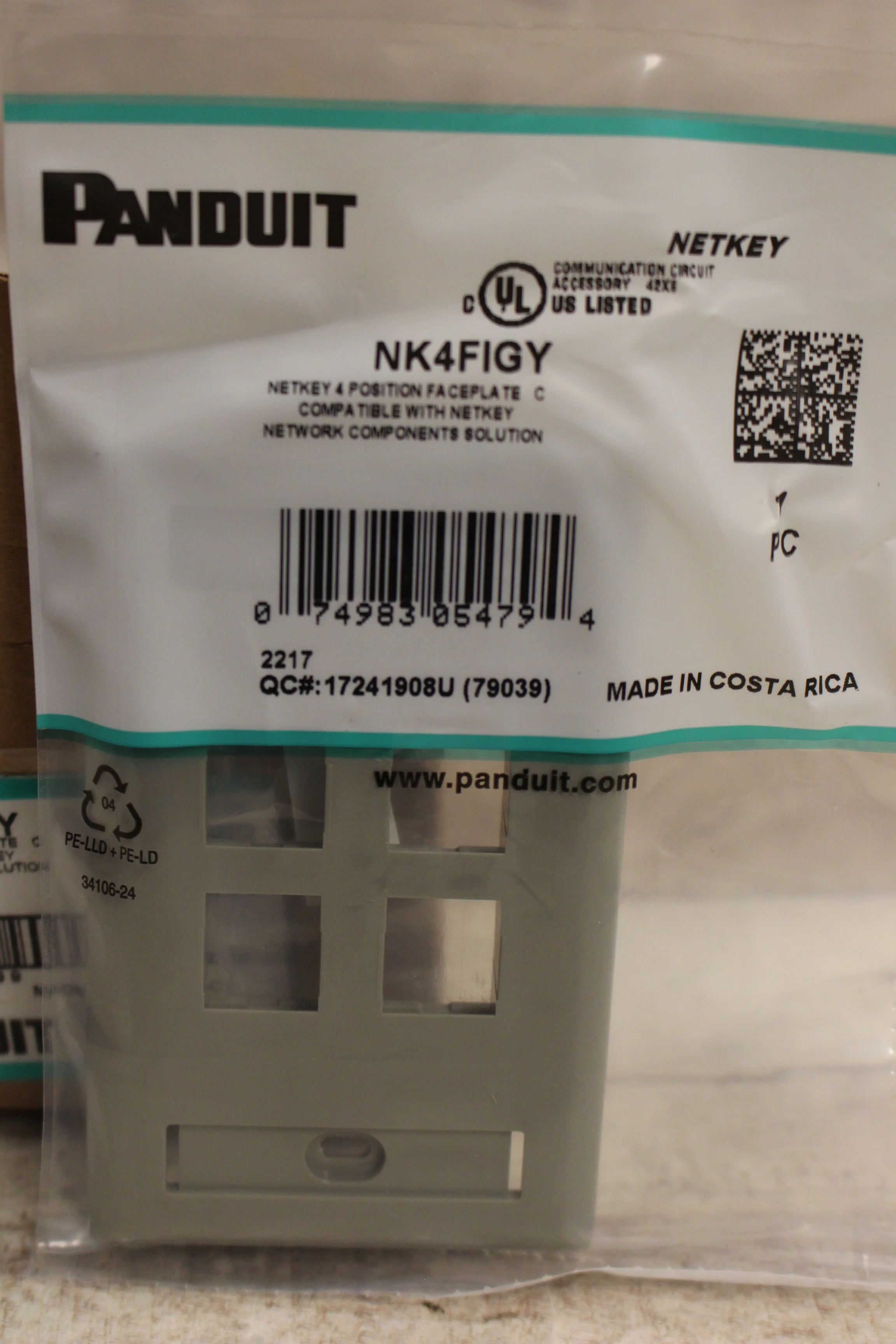 Panduit Netkey 4 Position Vertical Faceplate - NK4FIGY - 10 Pack - Gray - New - Image 2
