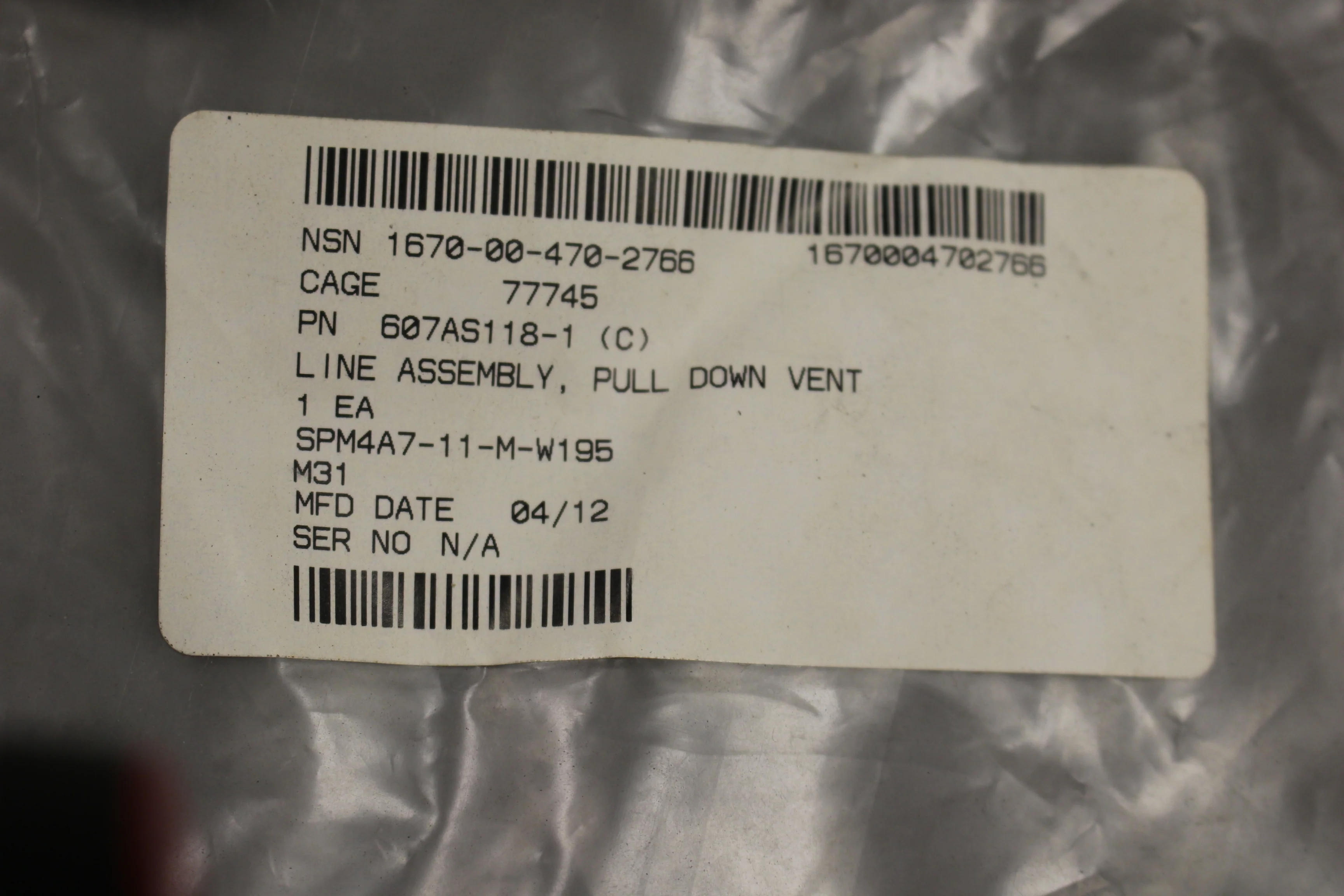 Parachute Drouge Pull Down Vent Line Assembly, 1670-00-470-2766, New - Image 2