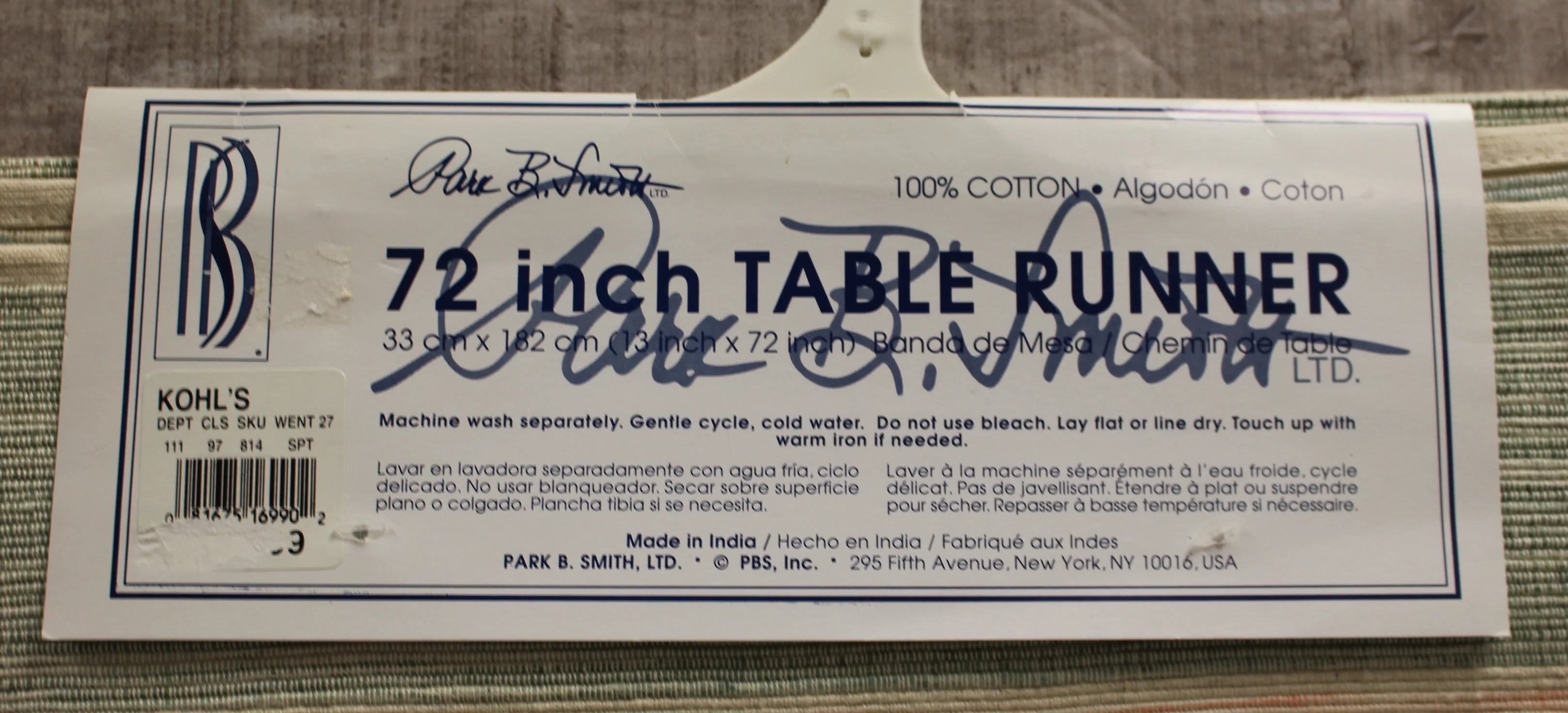 Park B Smith 72" Table Runner - 100% Cotton - New - Image 3