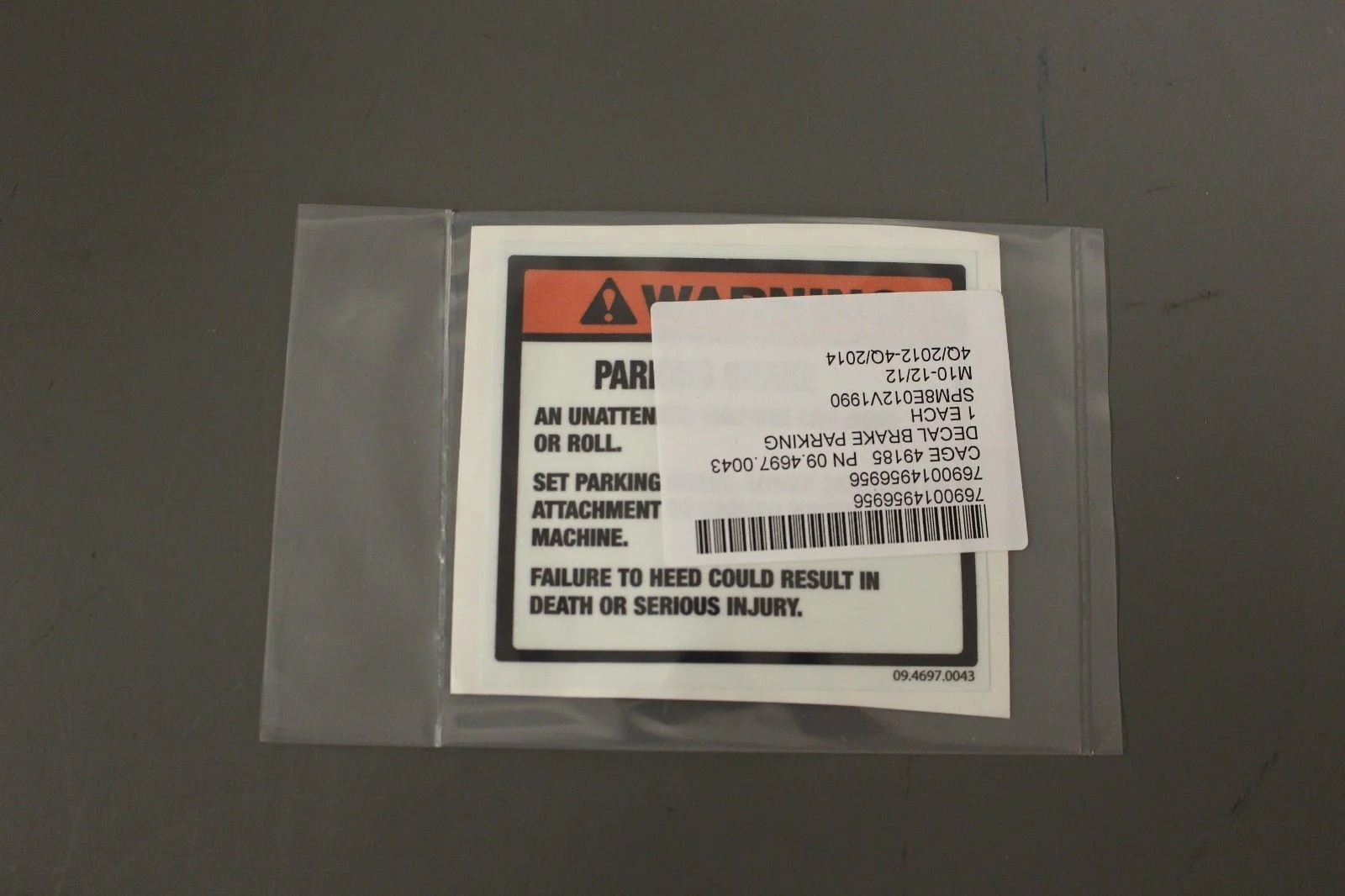 Warning Parking Brake Decal - NSN 7690-01-495-6956 - P/N 09.4697.0043 -Pack of 4 - Image 2