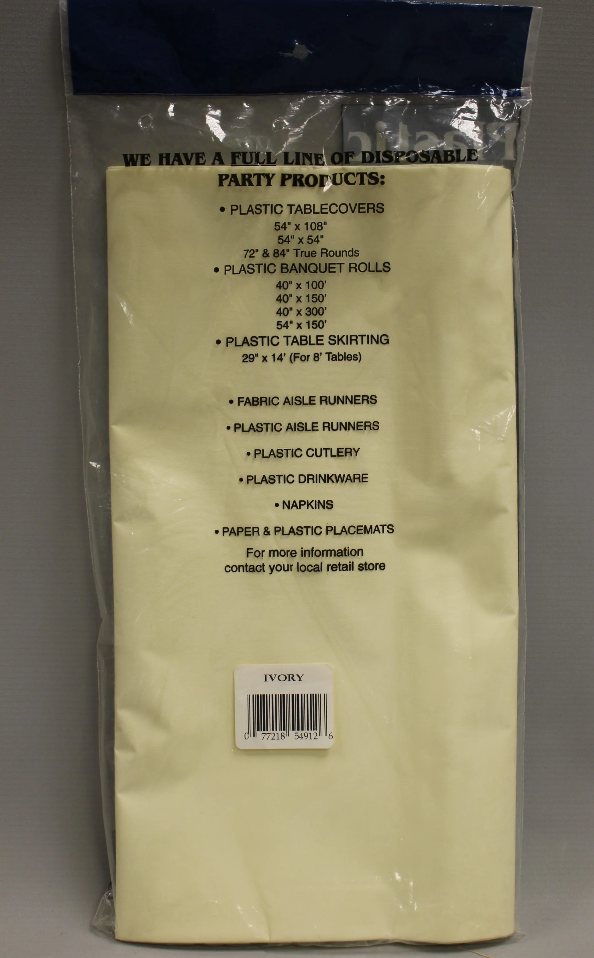 Party Expressions Plastic Tablecover Tablecloth - 54x108 inch - Ivory - New - Image 2
