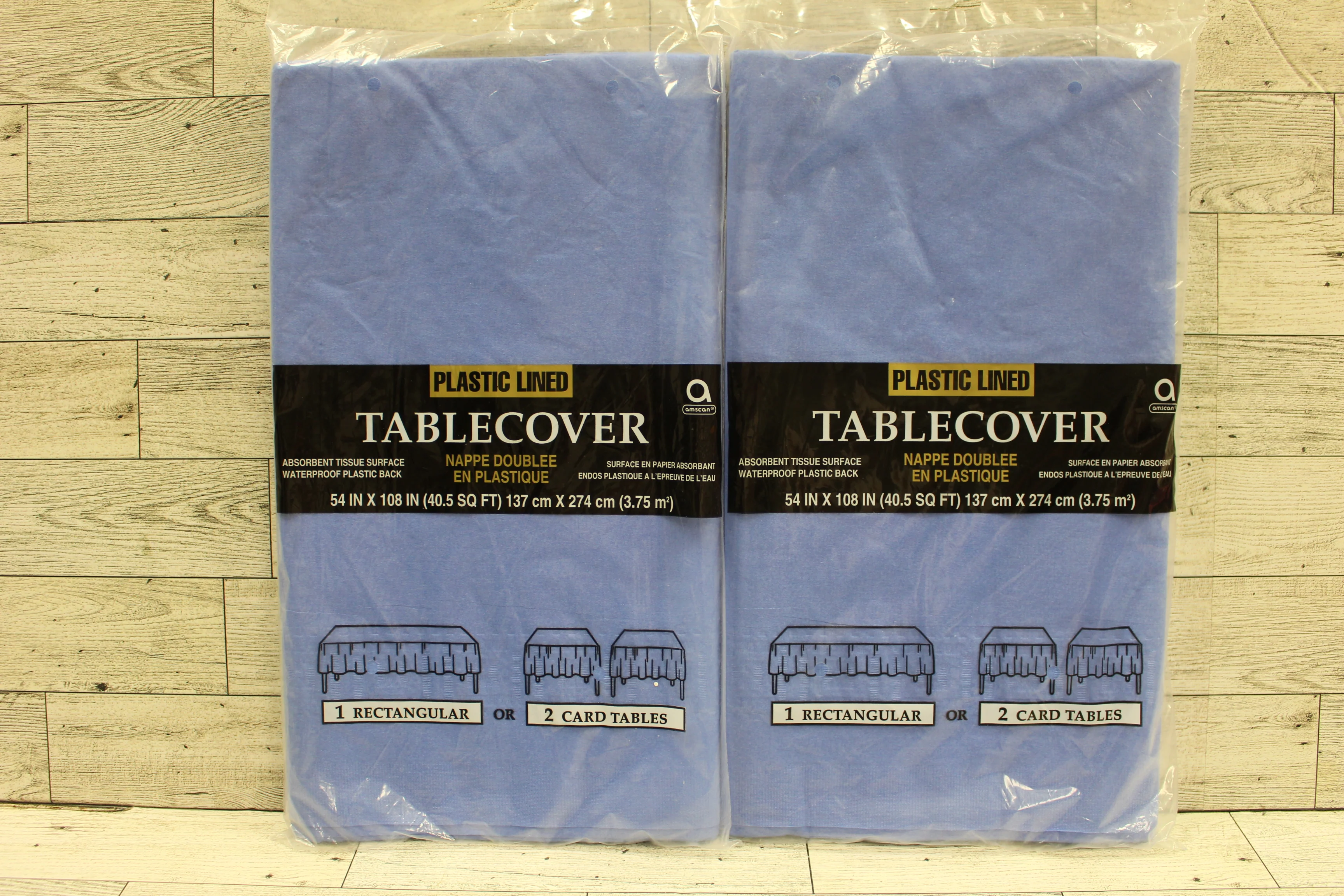 Plastic Lined Tablecover - Blue - 54" x 108" - Set of 2 - New