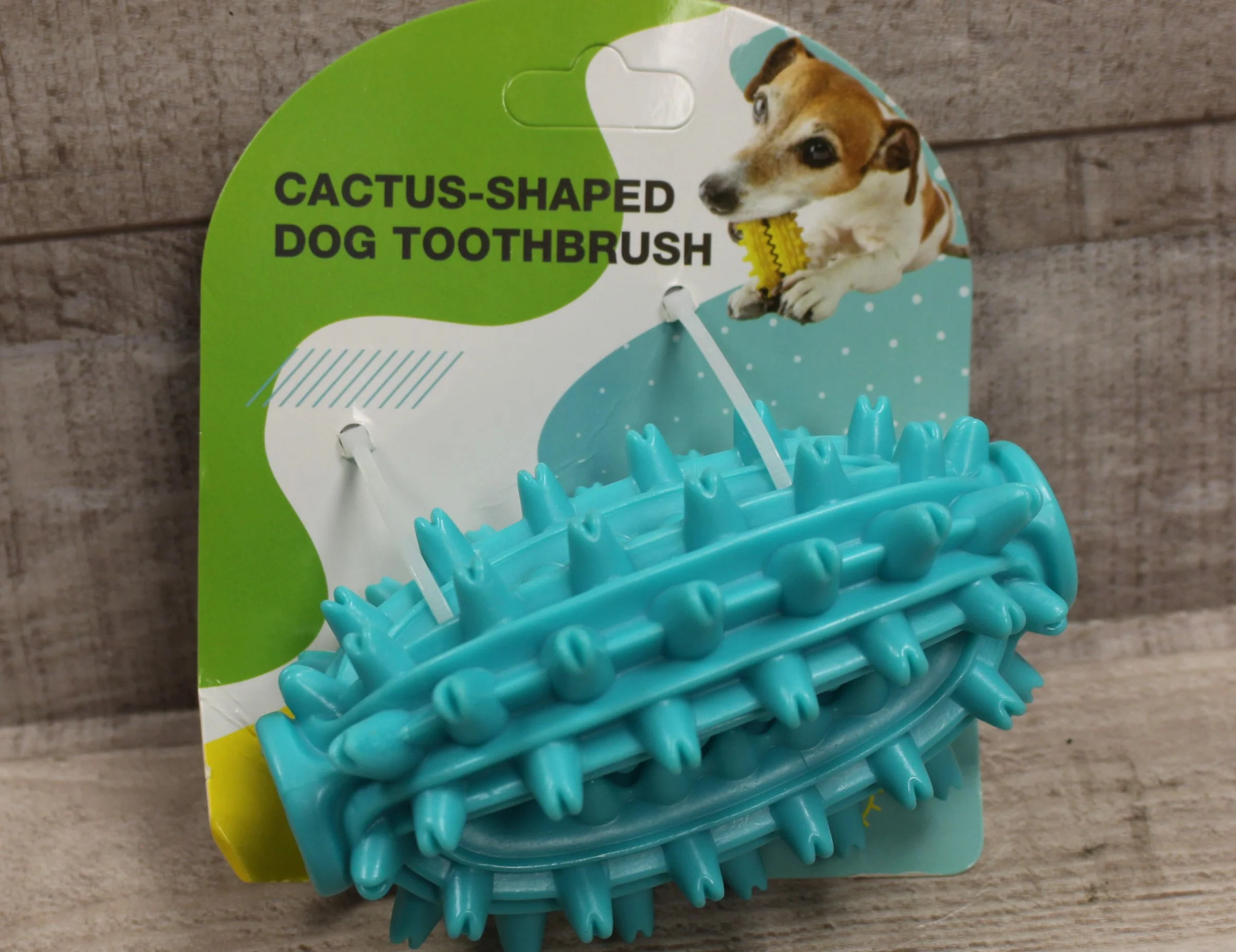 Puppy Dog Cactus-Shaped Dog Toothbrush - Turquoise - New