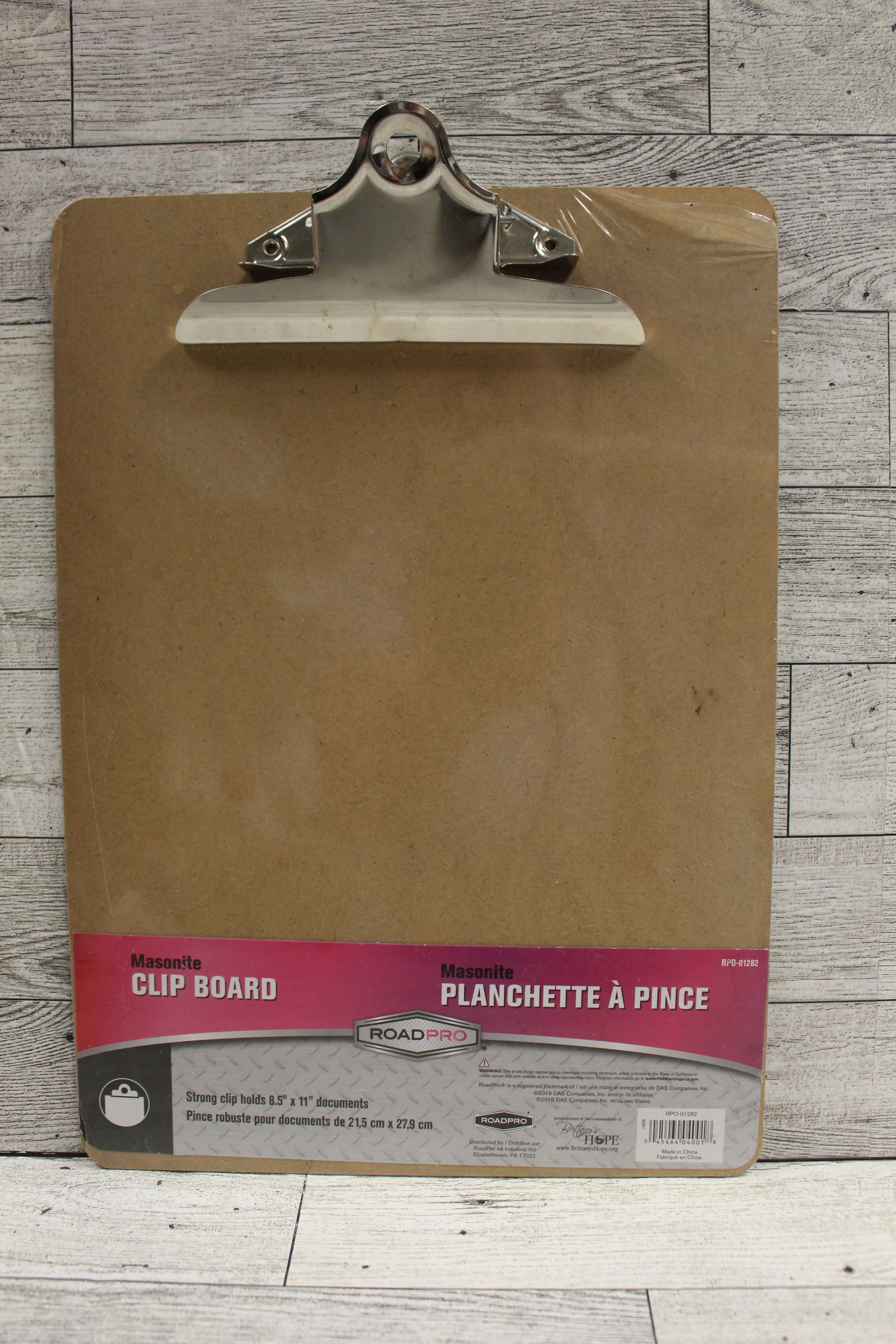 Roadpro Masonite Clip Board - For 11" x 8.5" Documents - New