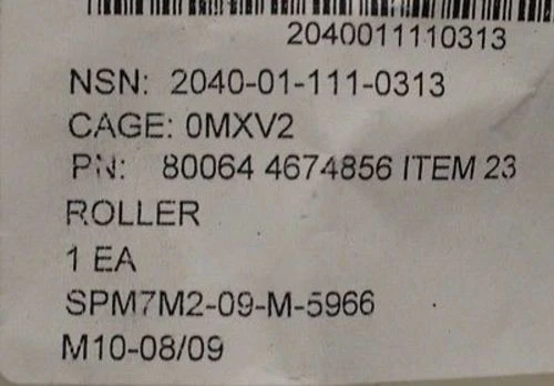 Roller, PN 400-4674856 Item 23, NSN 2040-01-111-0313, new - Image 4