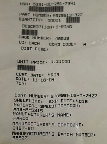 Rubber O-Ring, P/N MS29513-327, NSN 5331-00-291-7341, NEW! - Image 2