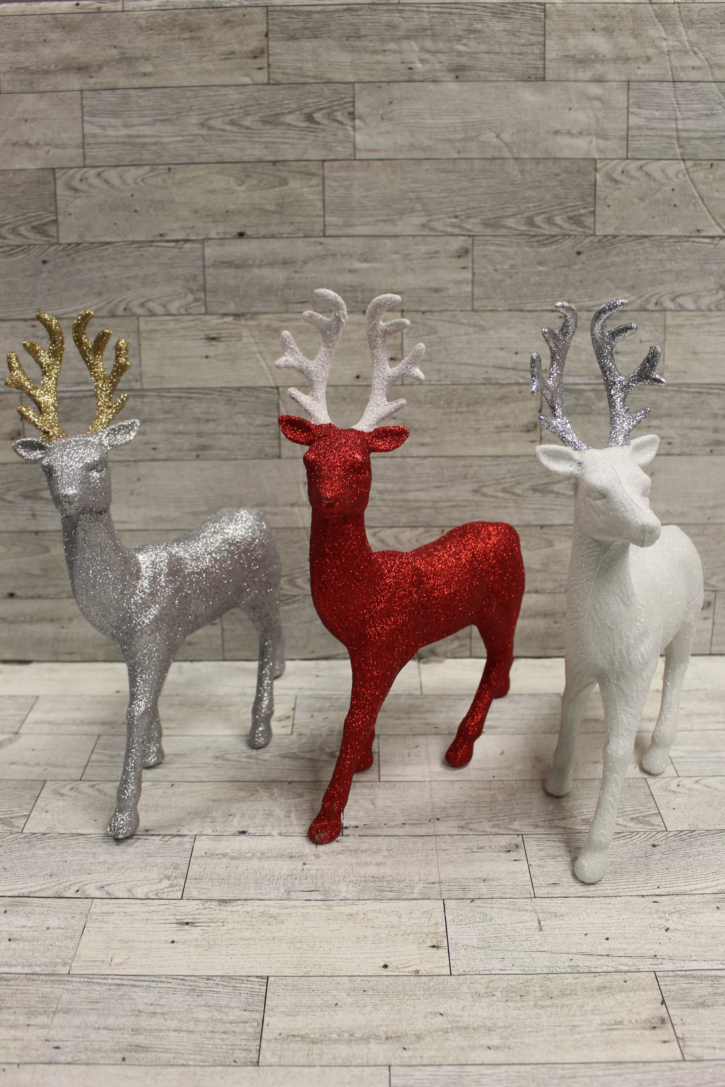 Set of 3 Christmas Reindeer - Red/Silver/White - Used