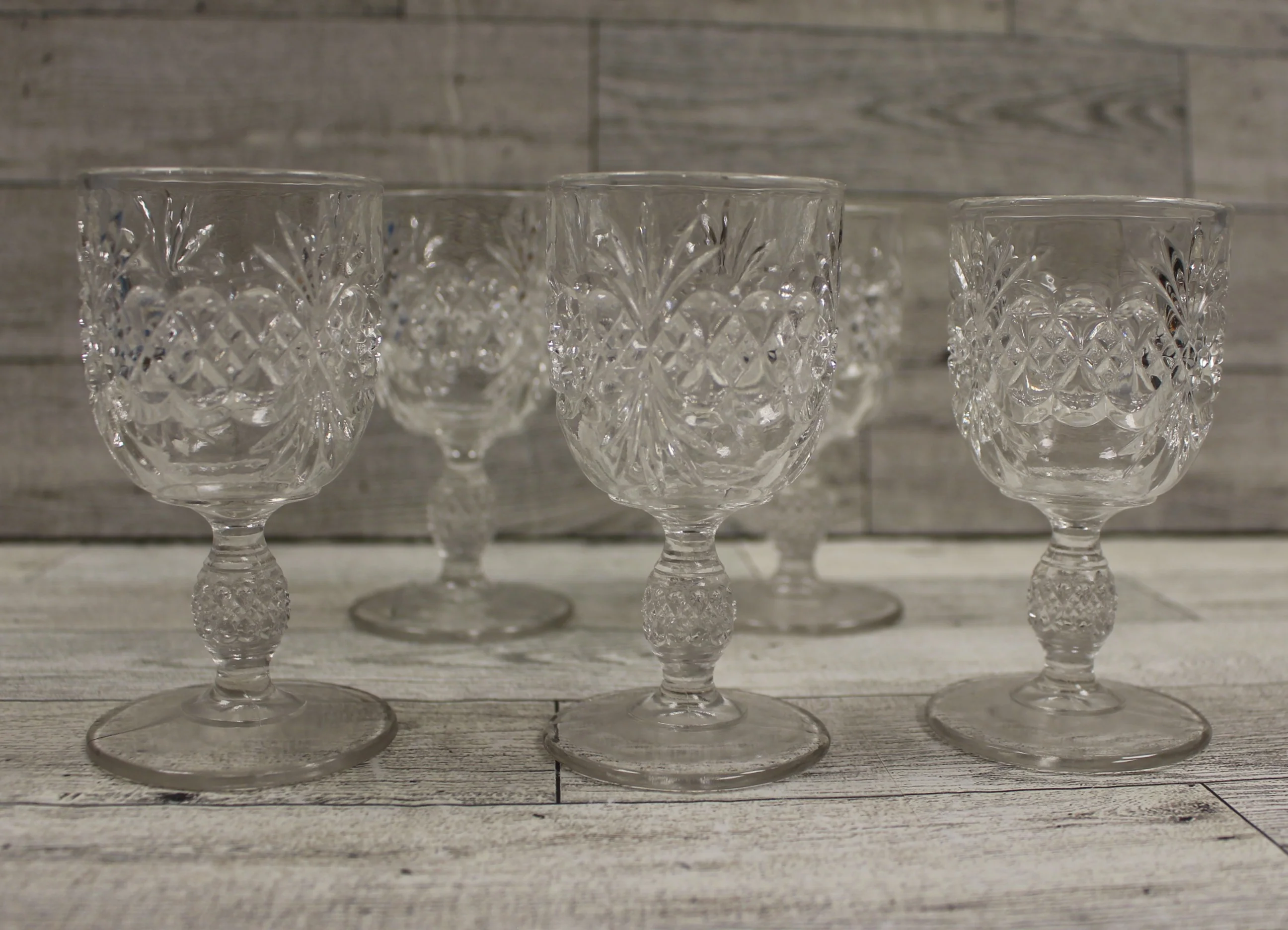 Set of 5 Pressed Clear Stem Glass Cordial Aperitif Sherry Gobblets - Used - Image 3