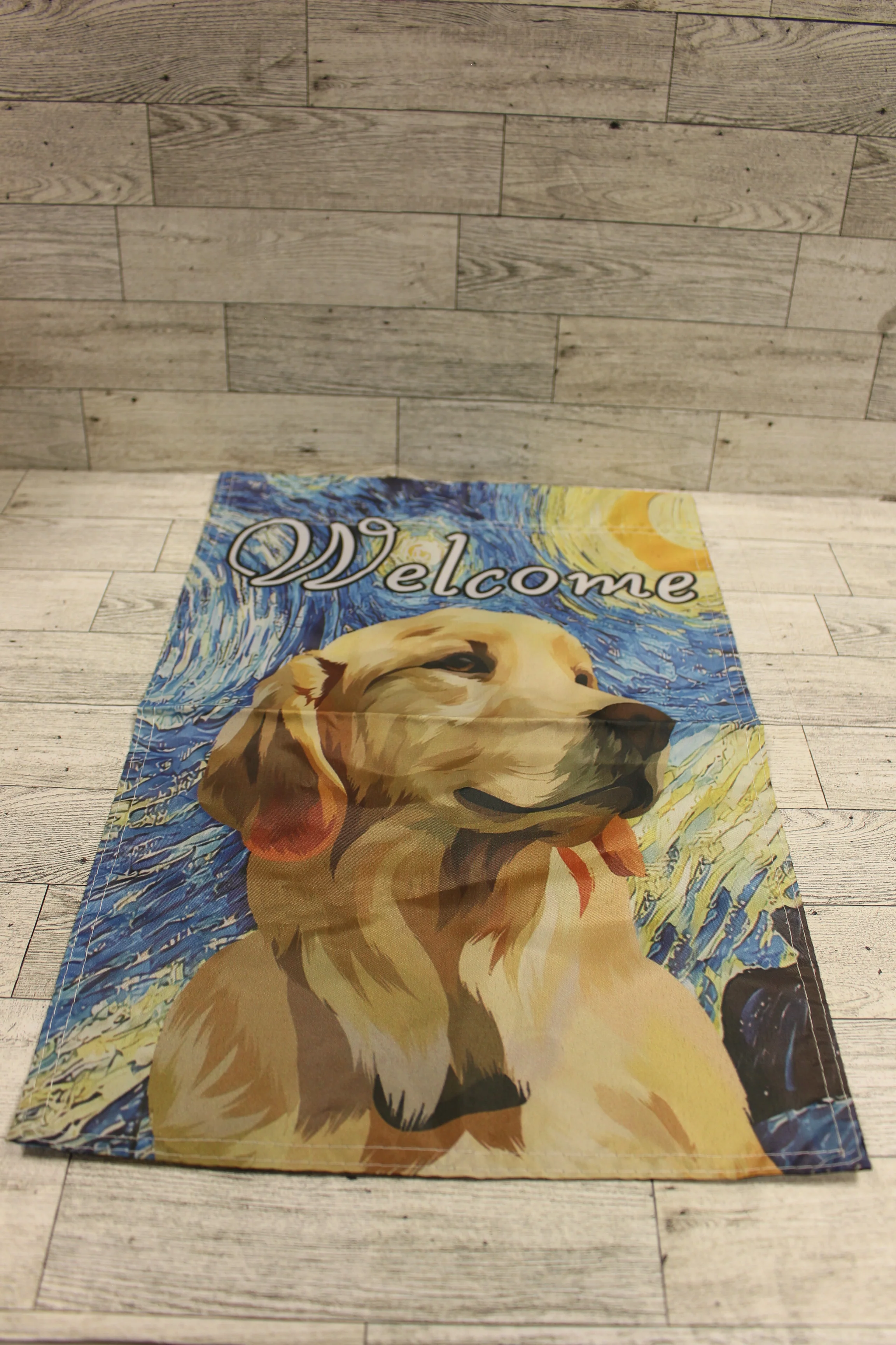 Starry Night and Dog Welcome Garden Flag - 12" x 18" - New