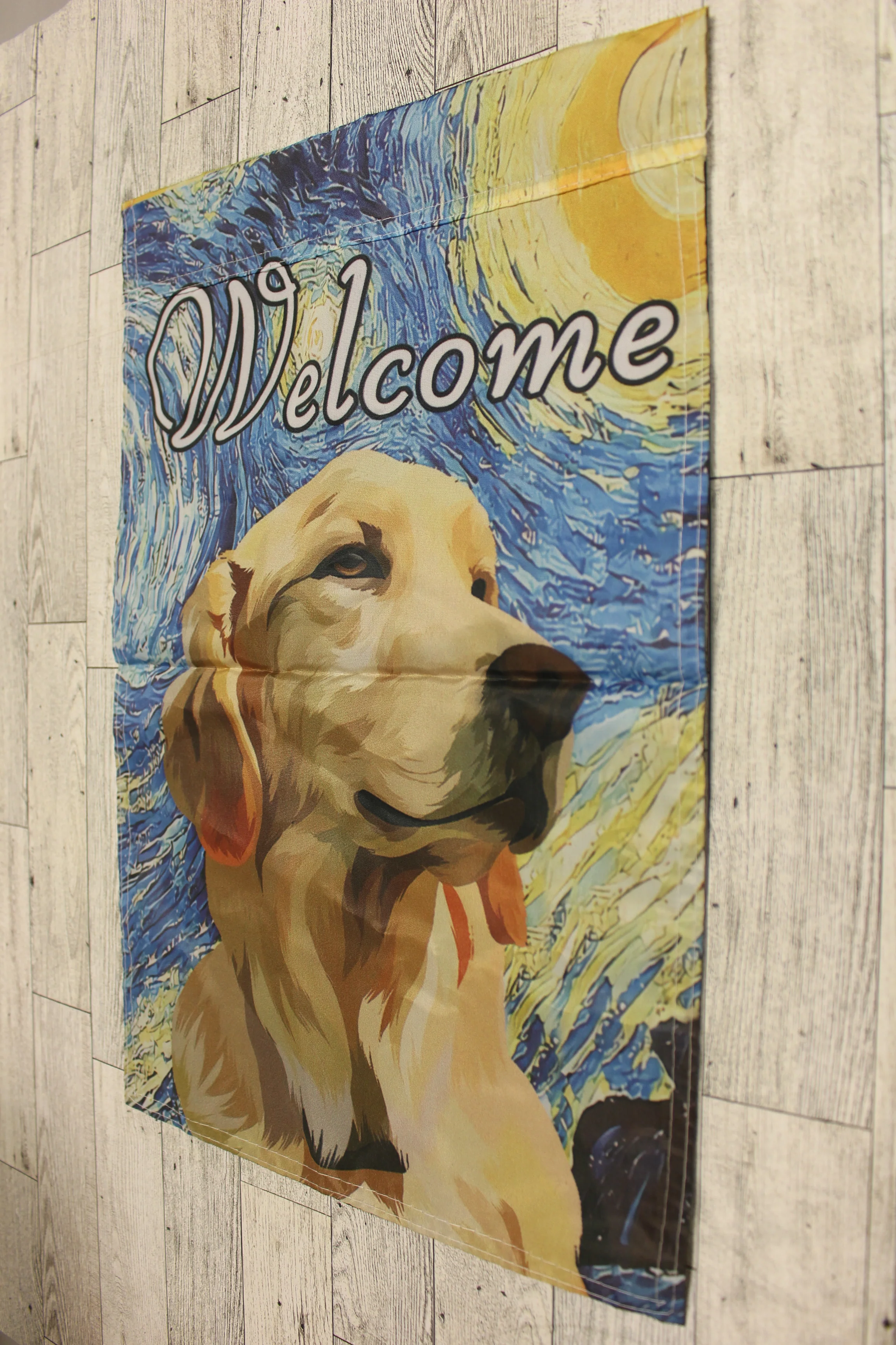 Starry Night and Dog Welcome Garden Flag - 12" x 18" - New - Image 2