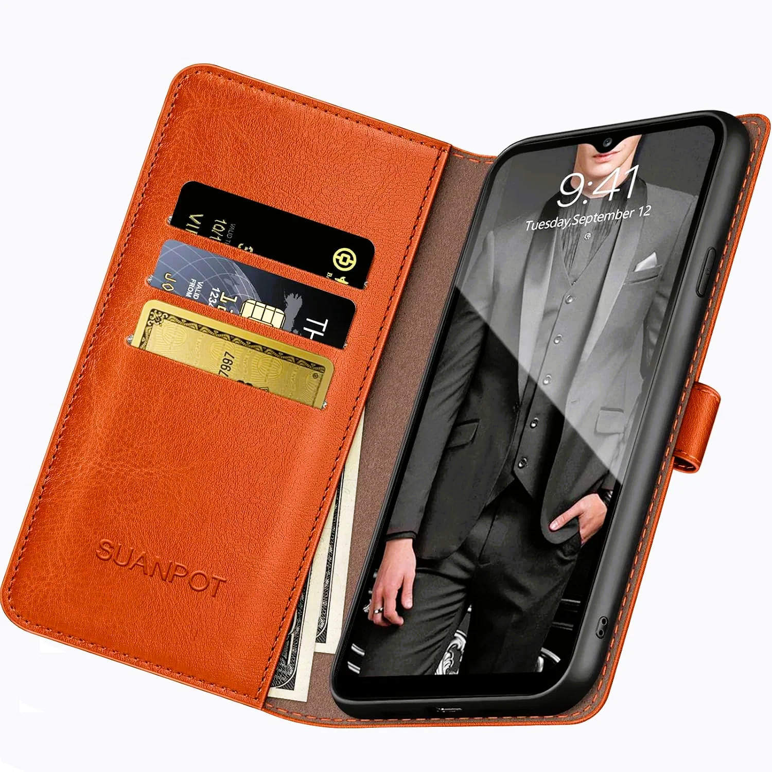 Suanpot T-Mobile Revvl V+/V Plus 5G Wallet Case - Credit Card Holder - Orange - Image 2
