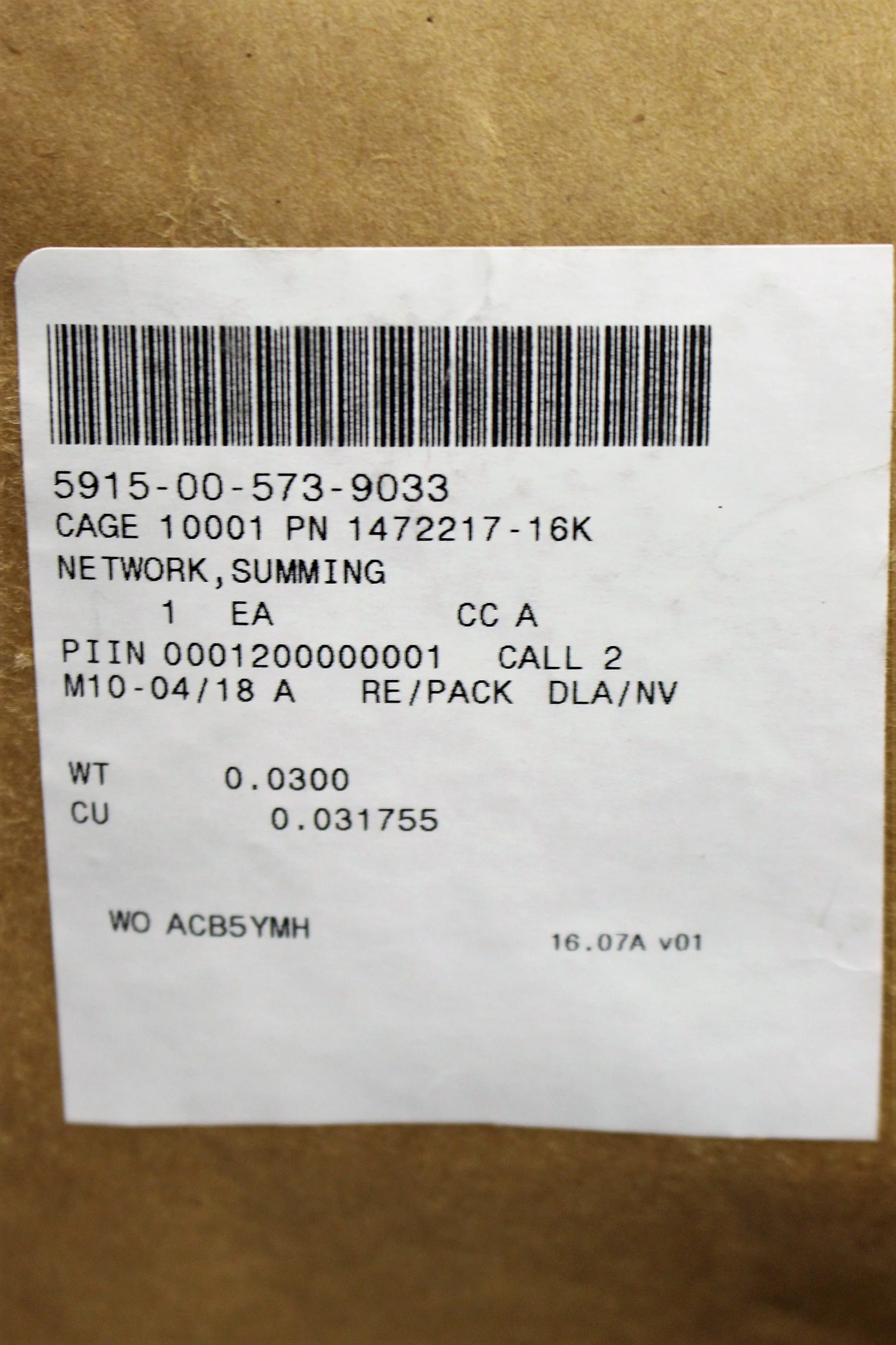 Summing Network, 5915-00-573-9033, 1472217-16K, New - Image 2
