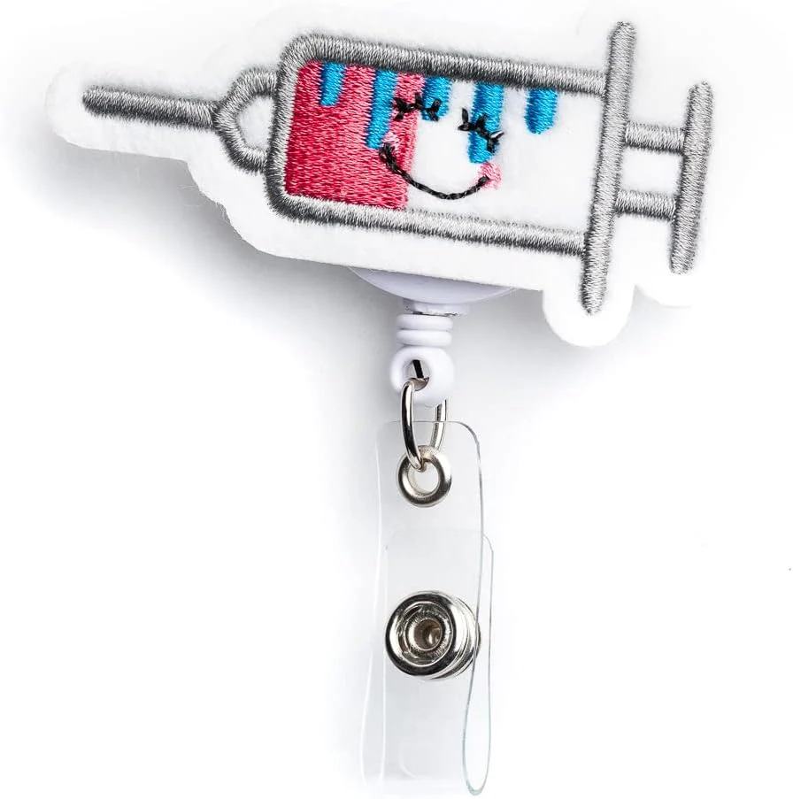 Syringe Nurse Retractable Reel Badge Holder - Alligator Clip - New