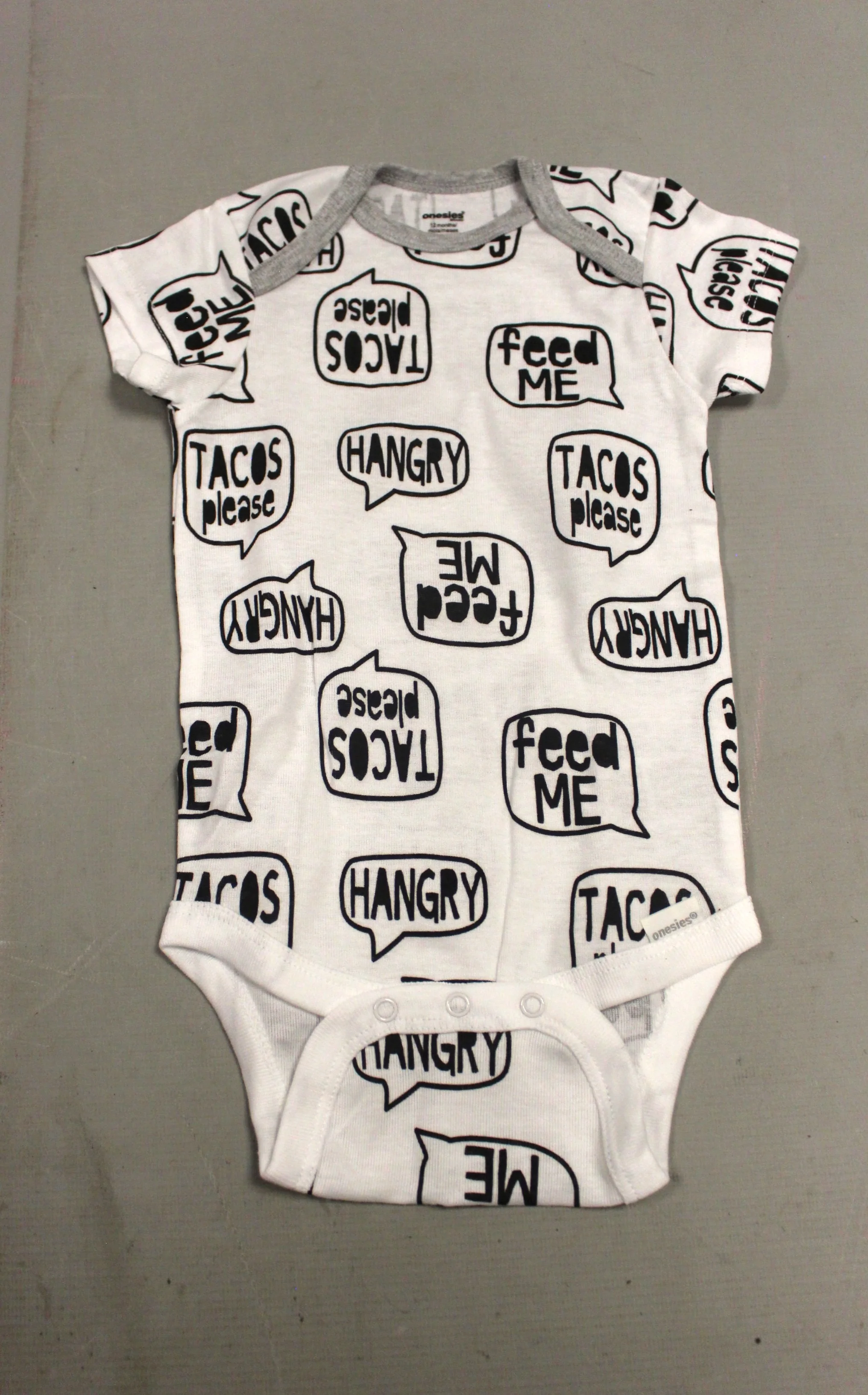 "Tacos Please, Feed Me, Hangry" Baby One Piece - Short Sleeve - 12 Months - New