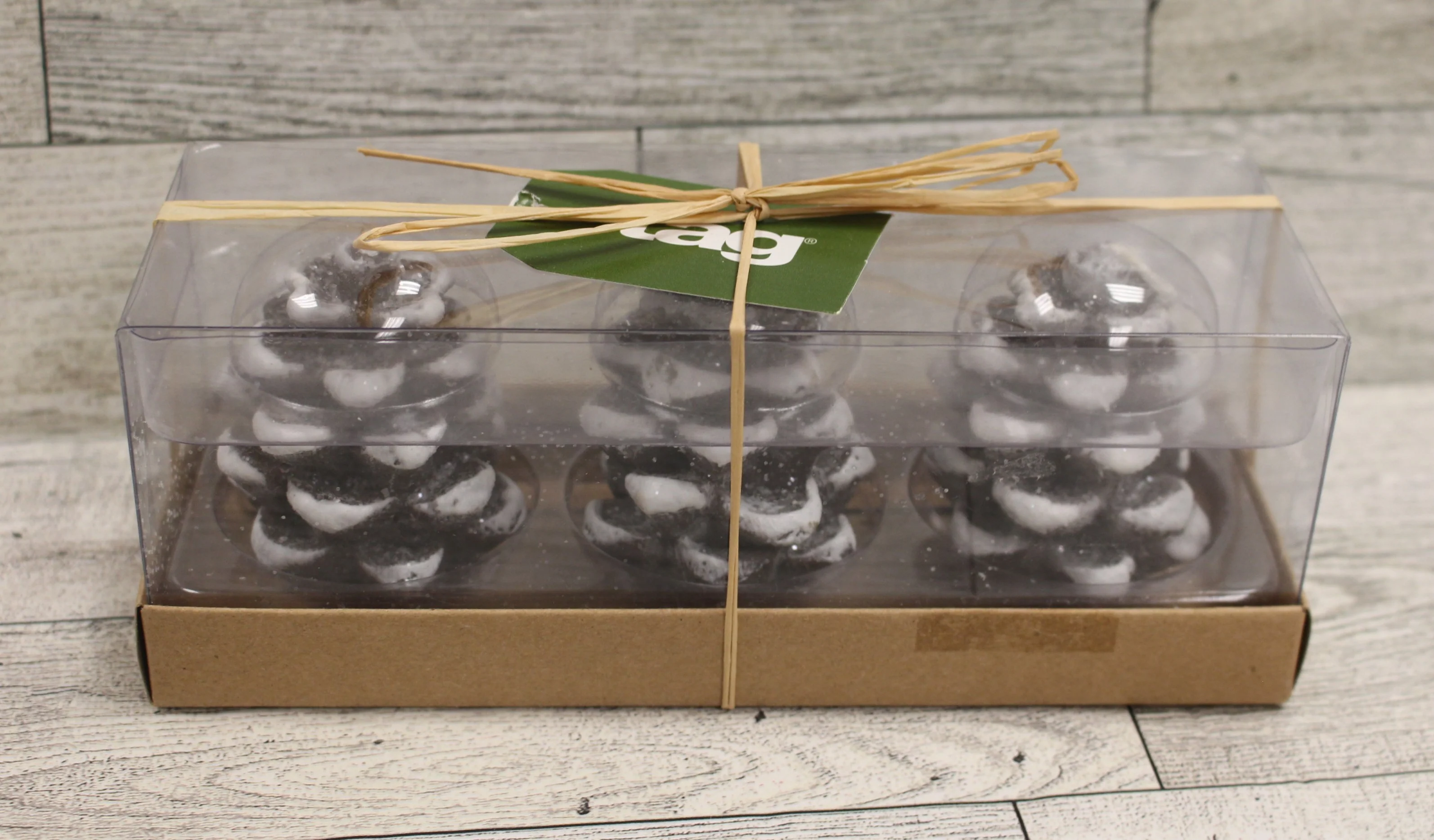 Tag Frosted Snow Covered Pinecones Candles - 3 Pack - New