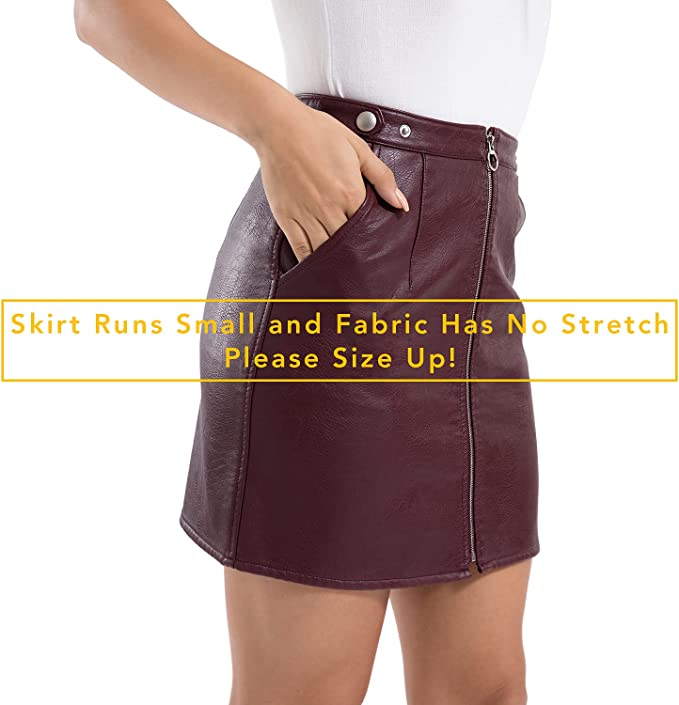 Tagoo Women's Leather Midi Zipper Skirt - Maroon - Small - New - Image 2