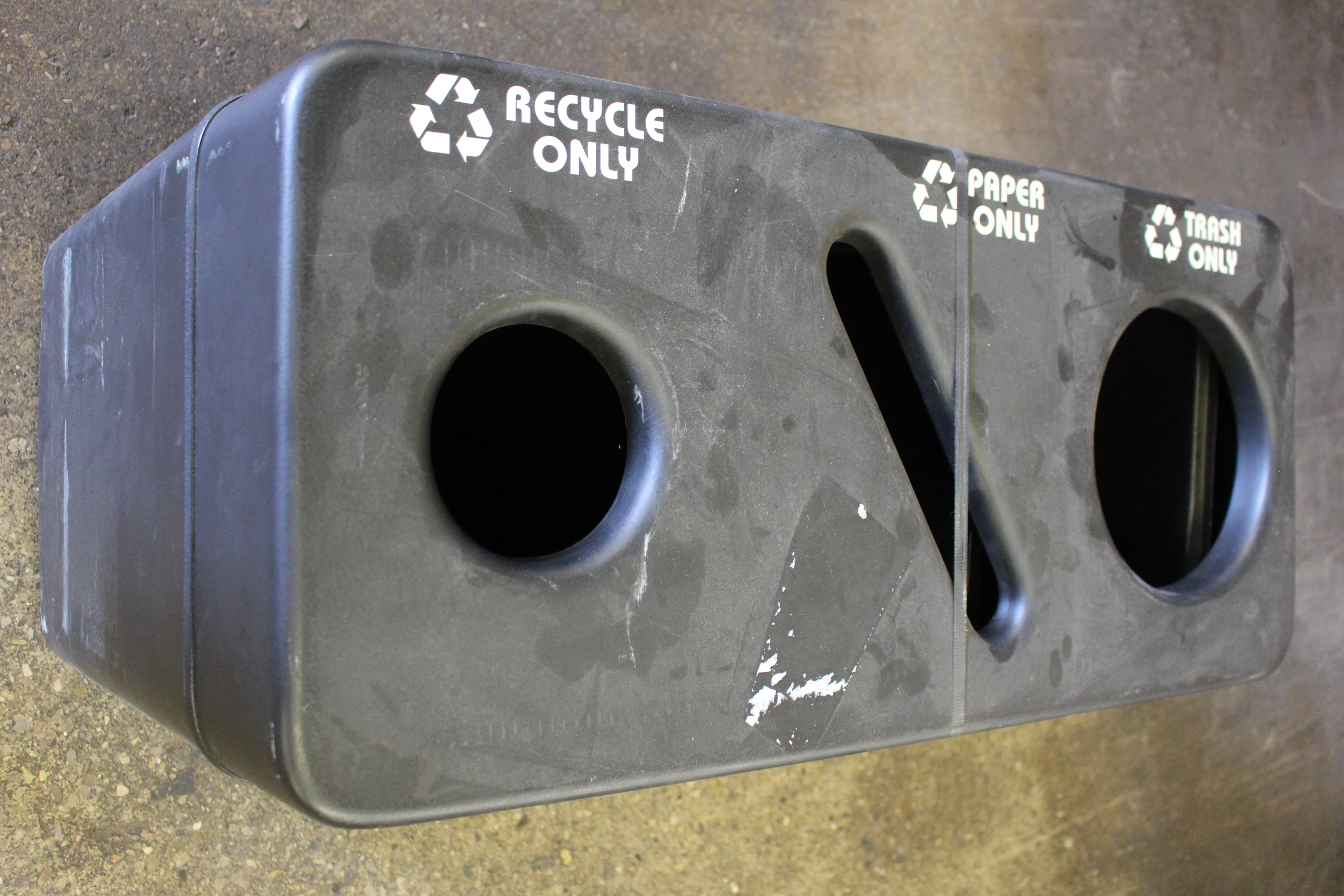 Three-Bin Trash Paper Recycle Receptacle -Black -Used - Image 2