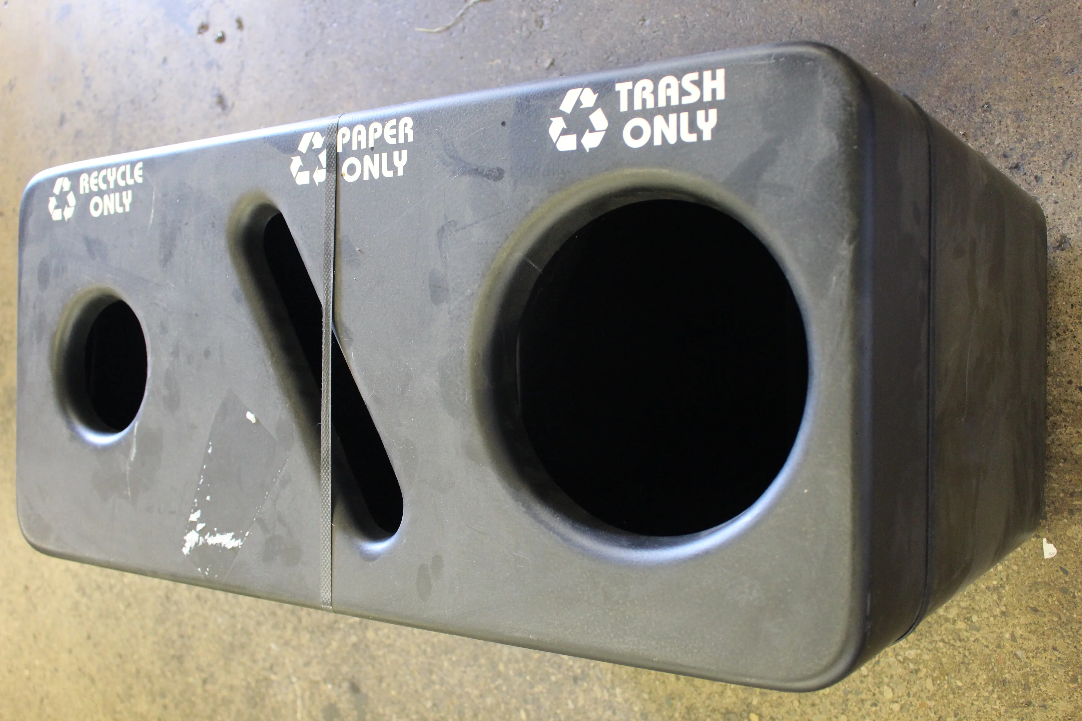 Three-Bin Trash Paper Recycle Receptacle -Black -Used - Image 4