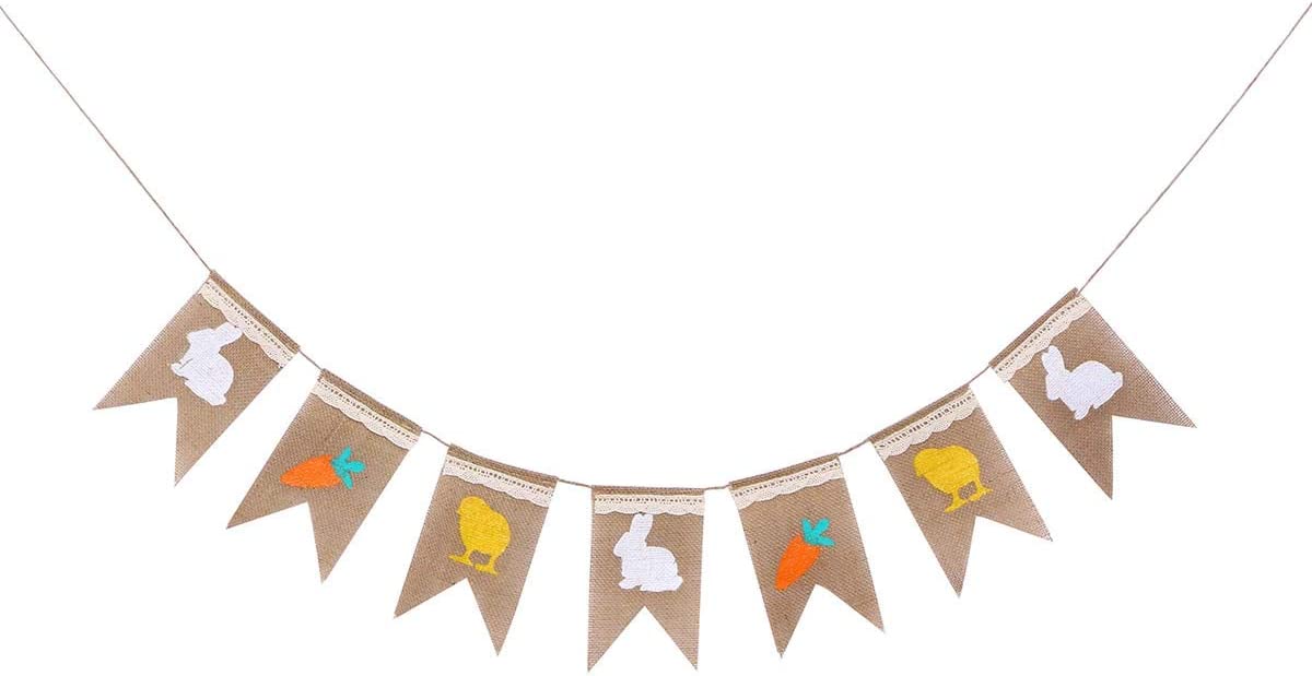 Tinksky EASTER Burlap Bunny Banners Decoration - Rabbit Carrot Print - New
