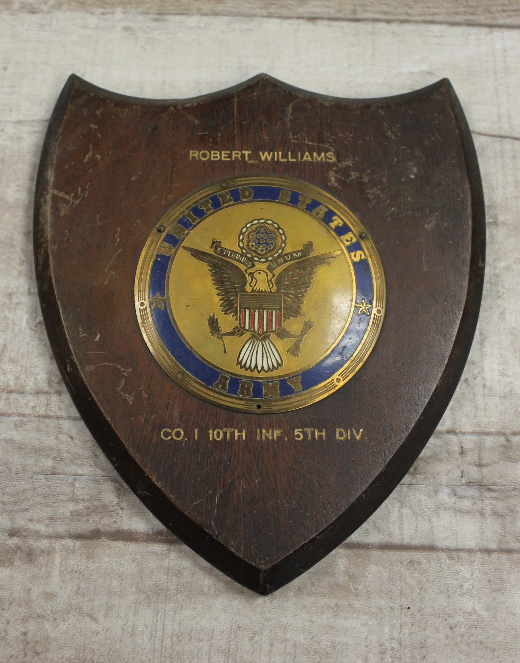 United States Army Robert Williams Award Plaque -Used