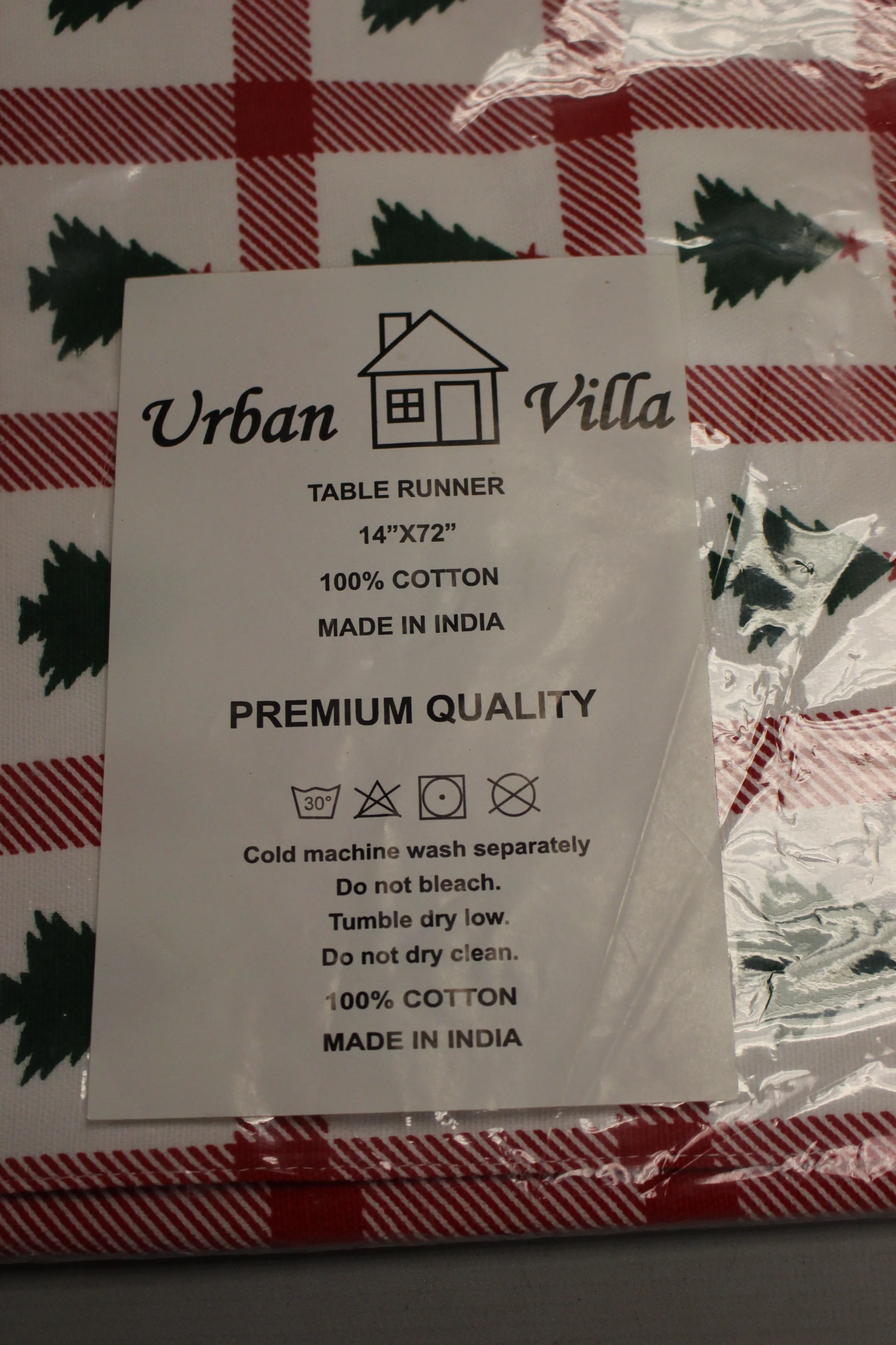 Urban Villa Premium Cotton Christmas Tree Plaid Table Runner - 72" x 14" - New - Image 2