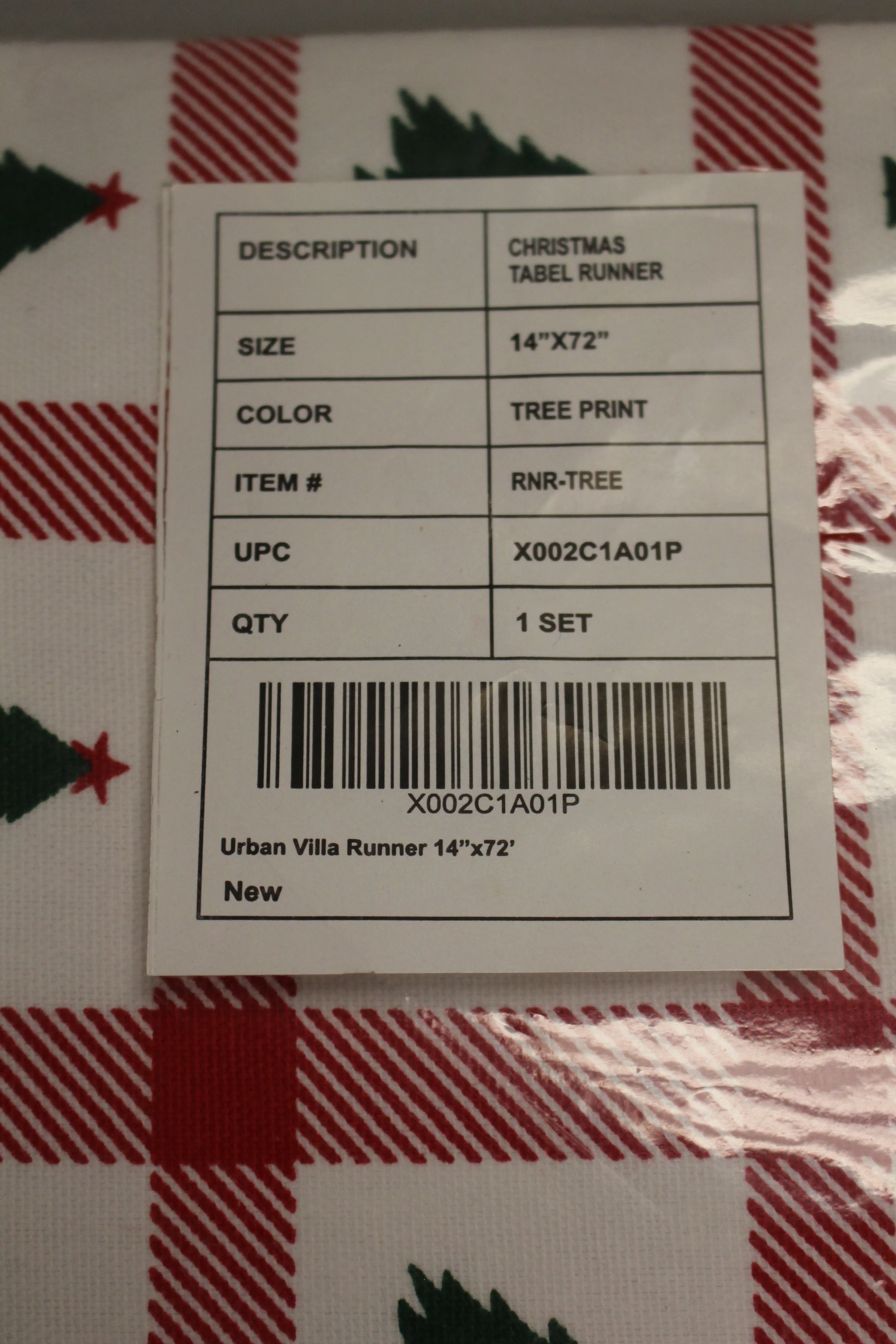 Urban Villa Premium Cotton Christmas Tree Plaid Table Runner - 72" x 14" - New - Image 3