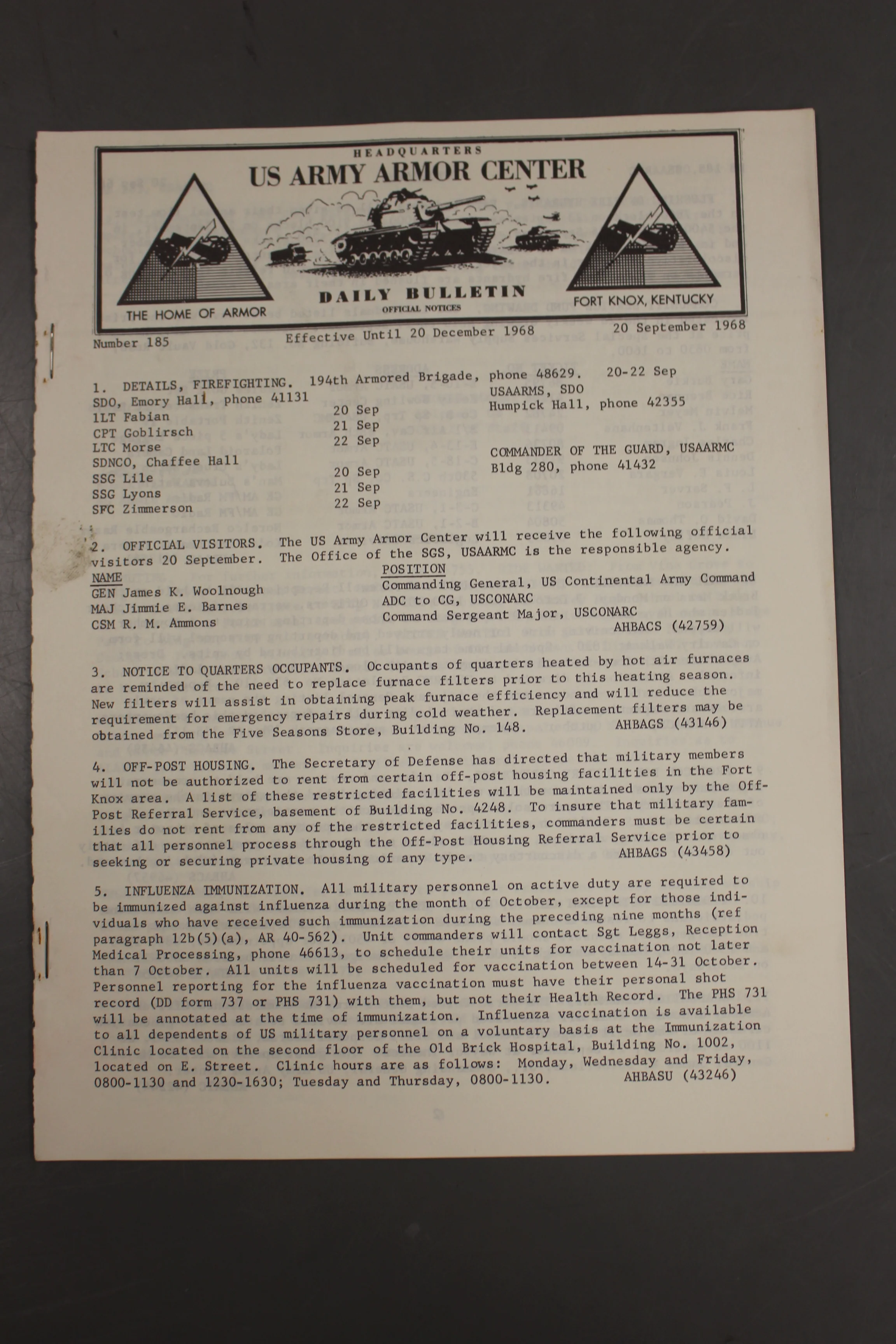 US Army Armor Center Daily Bulletin Official Notices, September 1968 - Image 2
