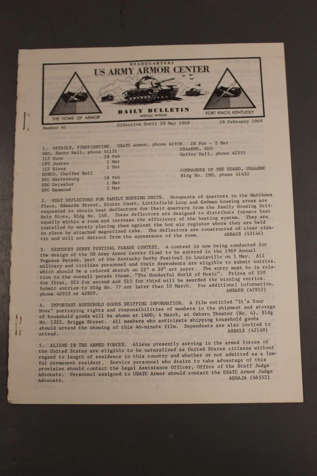 US Army Armor Center Daily Bulletin Official Notices, Year: 1969 - Image 11