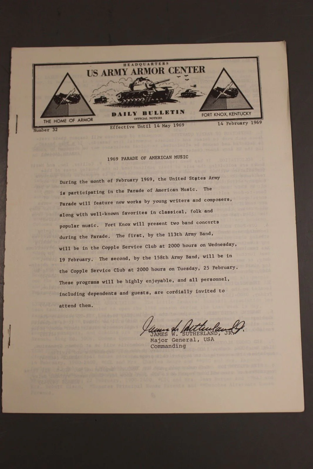 US Army Armor Center Daily Bulletin Official Notices, Year: 1969 - Image 12