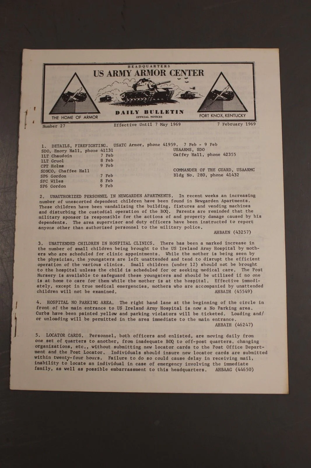 US Army Armor Center Daily Bulletin Official Notices, Year: 1969 - Image 13