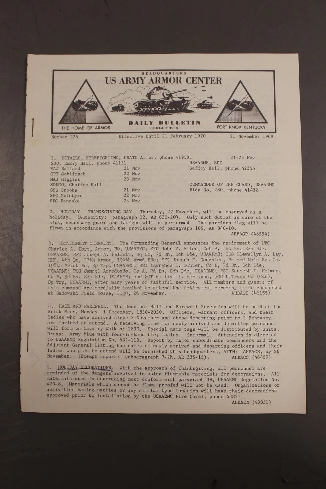 US Army Armor Center Daily Bulletin Official Notices, Year: 1969 - Image 3