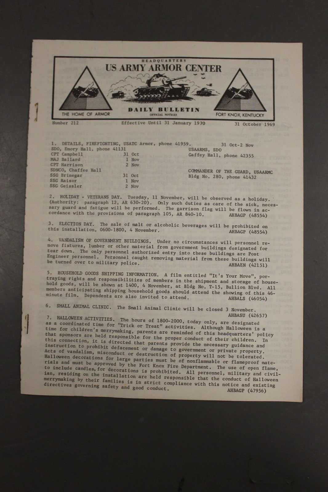 US Army Armor Center Daily Bulletin Official Notices, Year: 1969 - Image 4