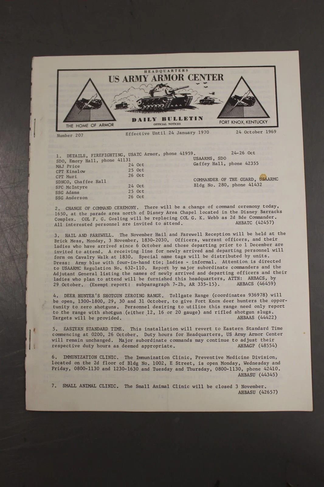 US Army Armor Center Daily Bulletin Official Notices, Year: 1969 - Image 5