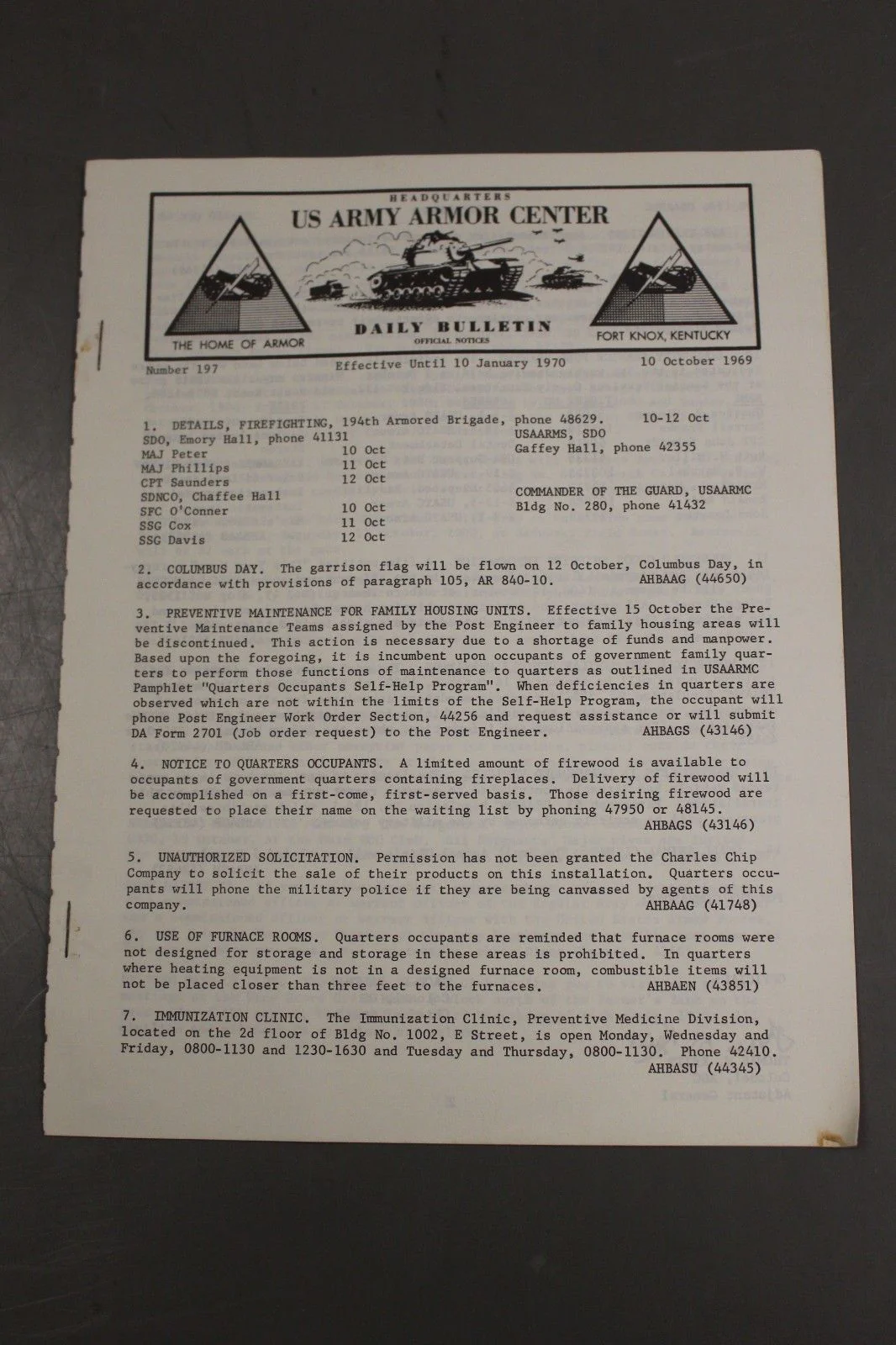 US Army Armor Center Daily Bulletin Official Notices, Year: 1969 - Image 7