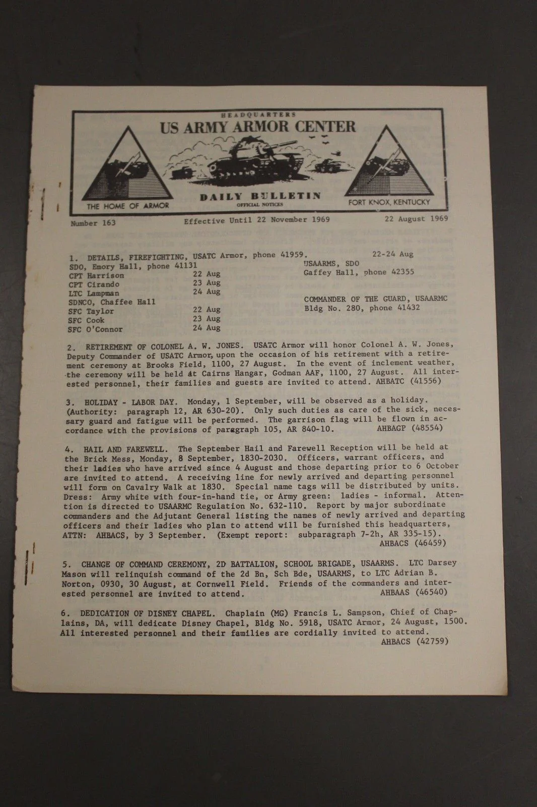 US Army Armor Center Daily Bulletin Official Notices, Year: 1969 - Image 8