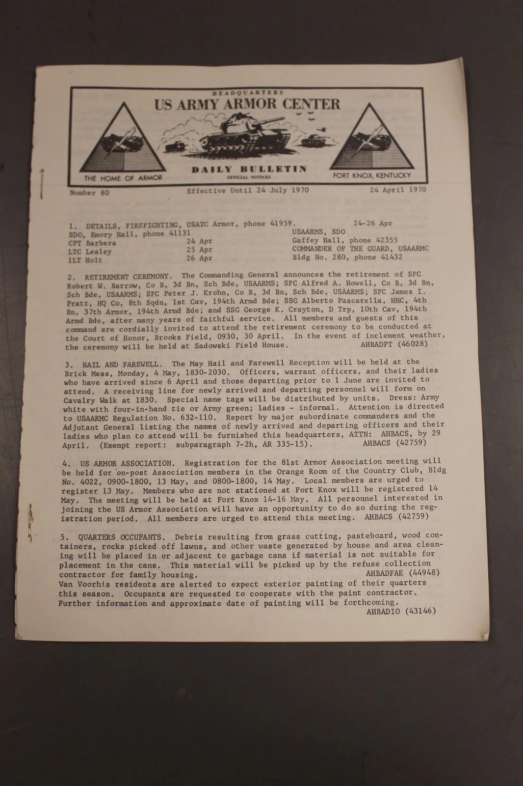 US Army Armor Center Daily Bulletin Official Notices, Year: 1970 - Image 3