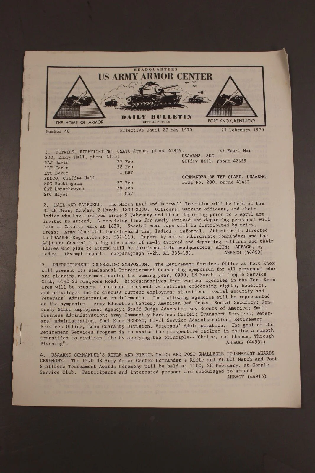 US Army Armor Center Daily Bulletin Official Notices, Year: 1970 - Image 8