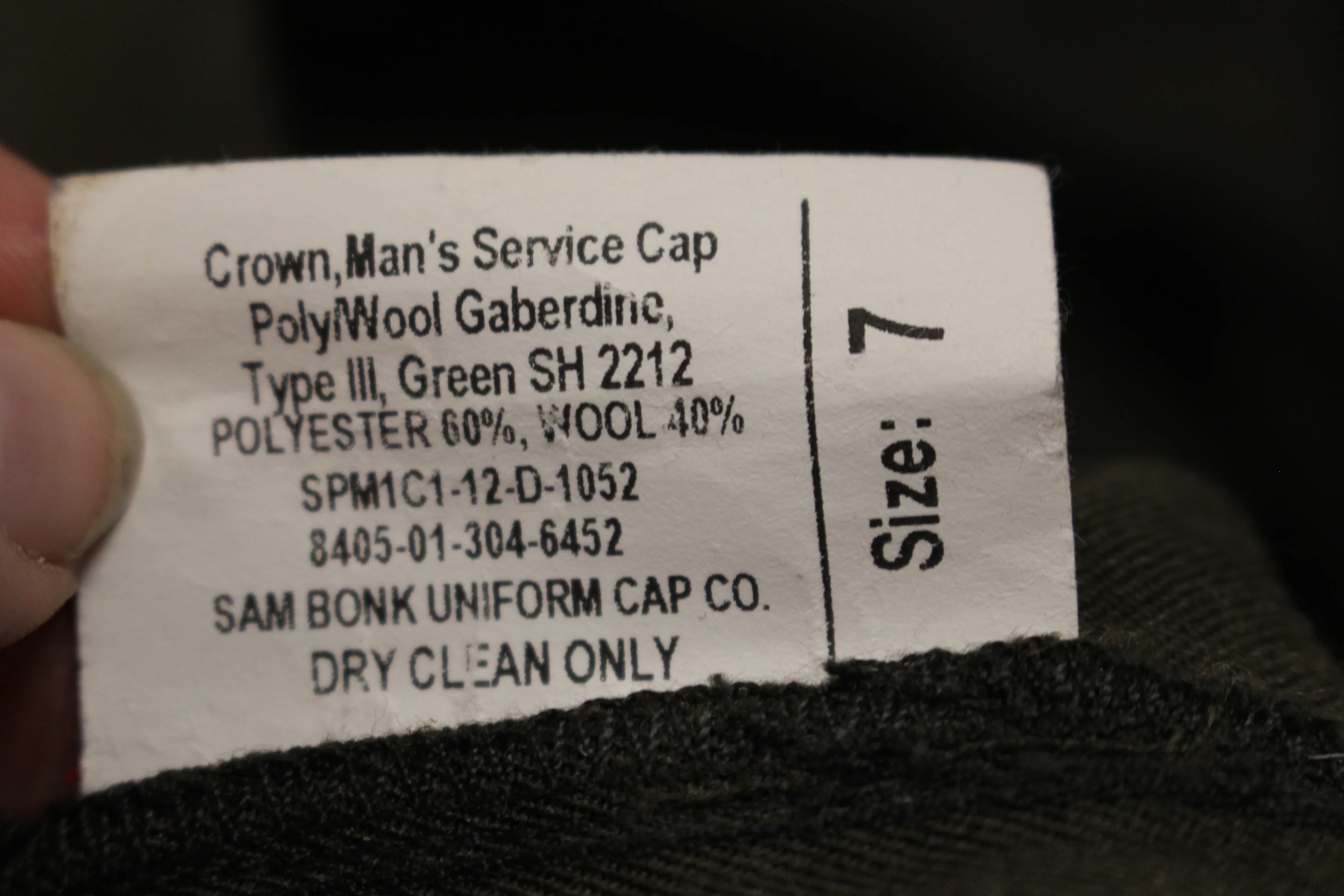 US Marine Man's Service Cap Crown - Type III - Green - Size 7 - Used - Image 3